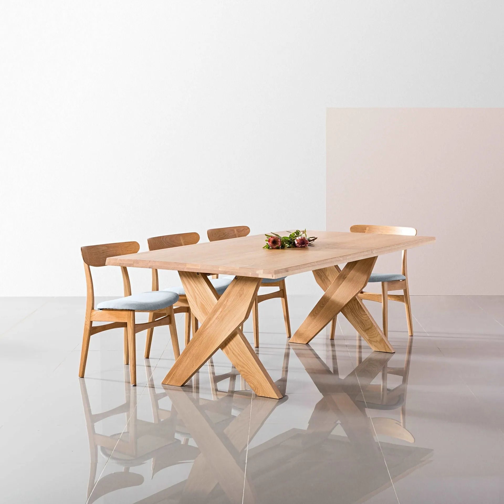 Magnus Dining Chair Pale Blue Fabric Solid American Oak