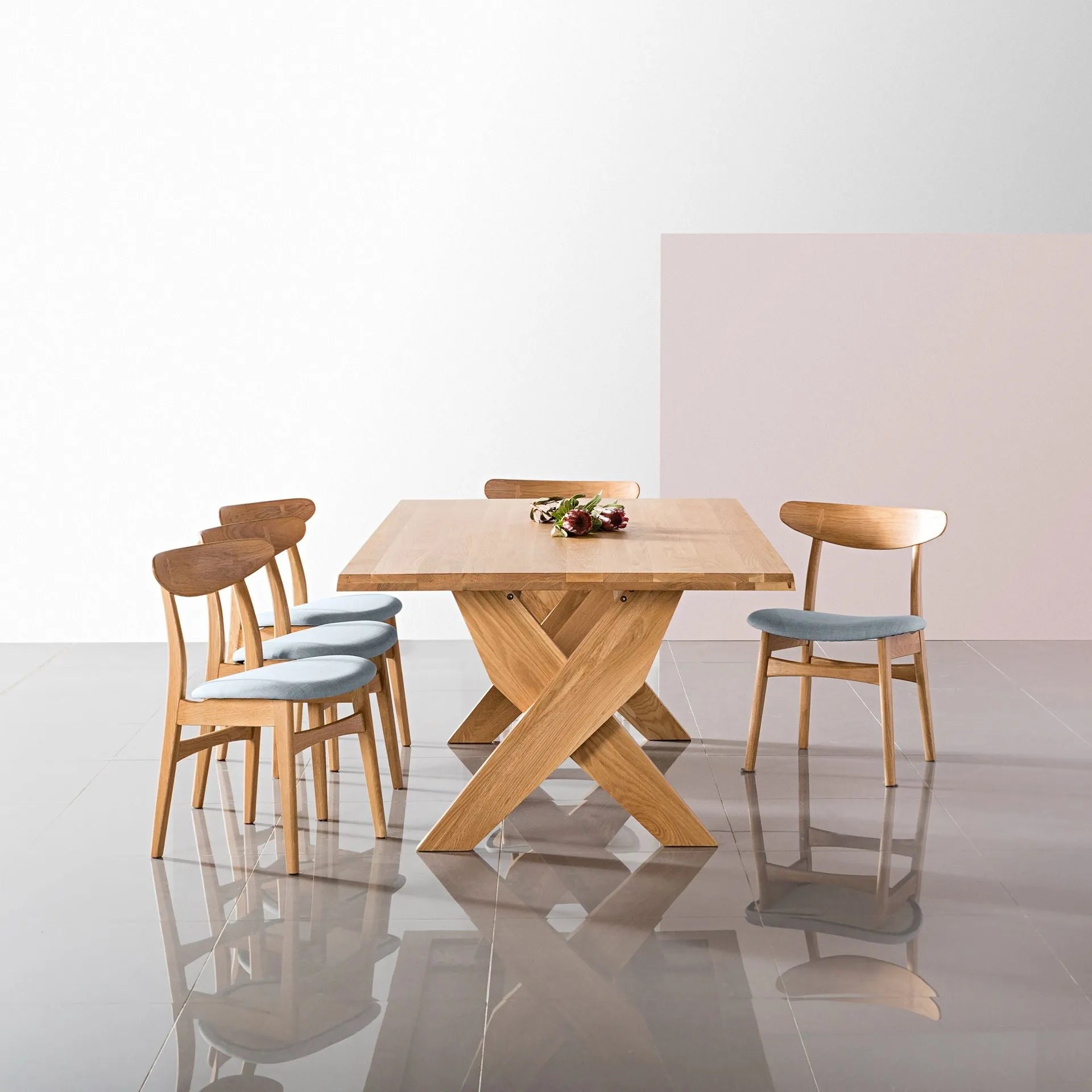 Magnus Dining Chair Pale Blue Fabric Solid American Oak