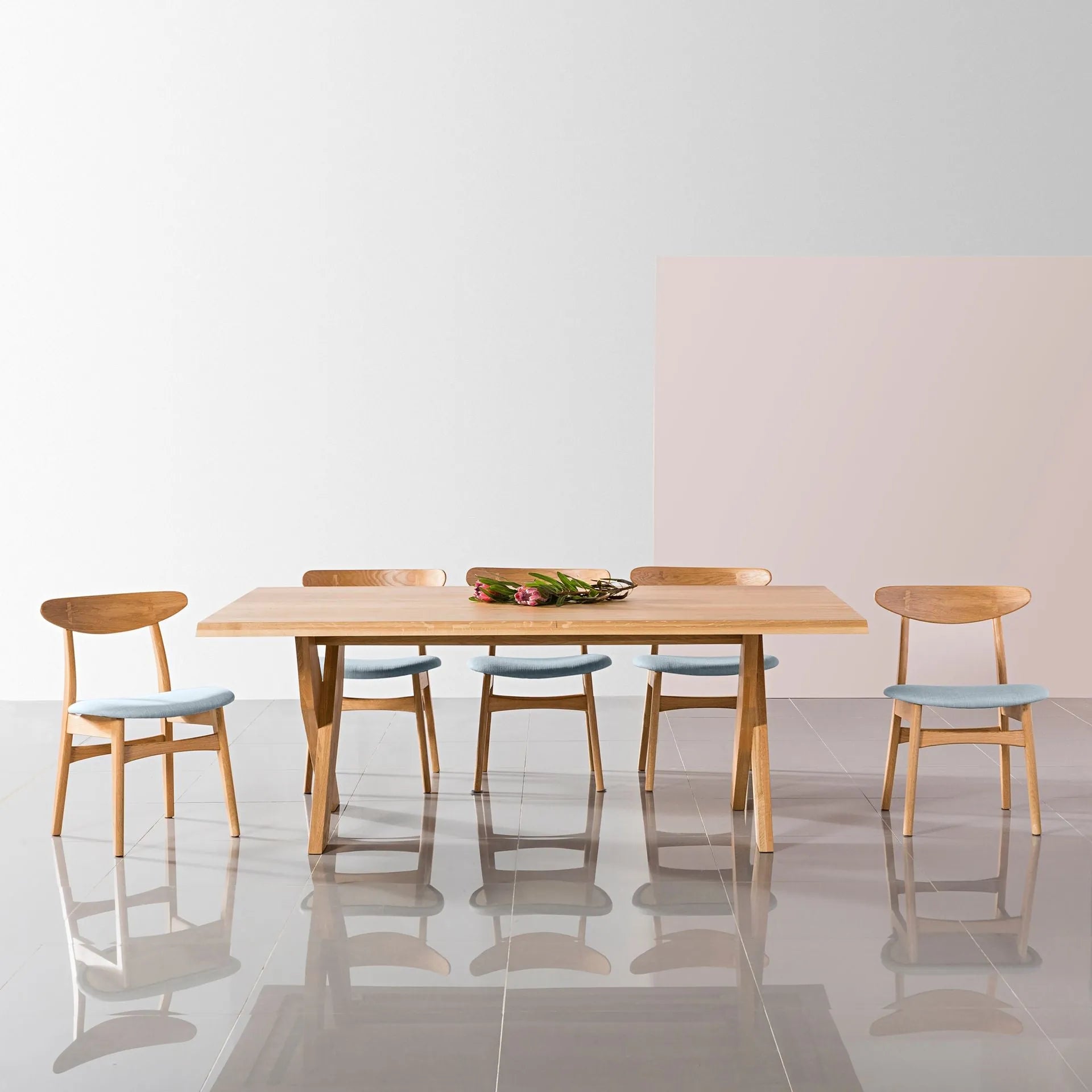 Magnus Dining Chair Pale Blue Fabric Solid American Oak
