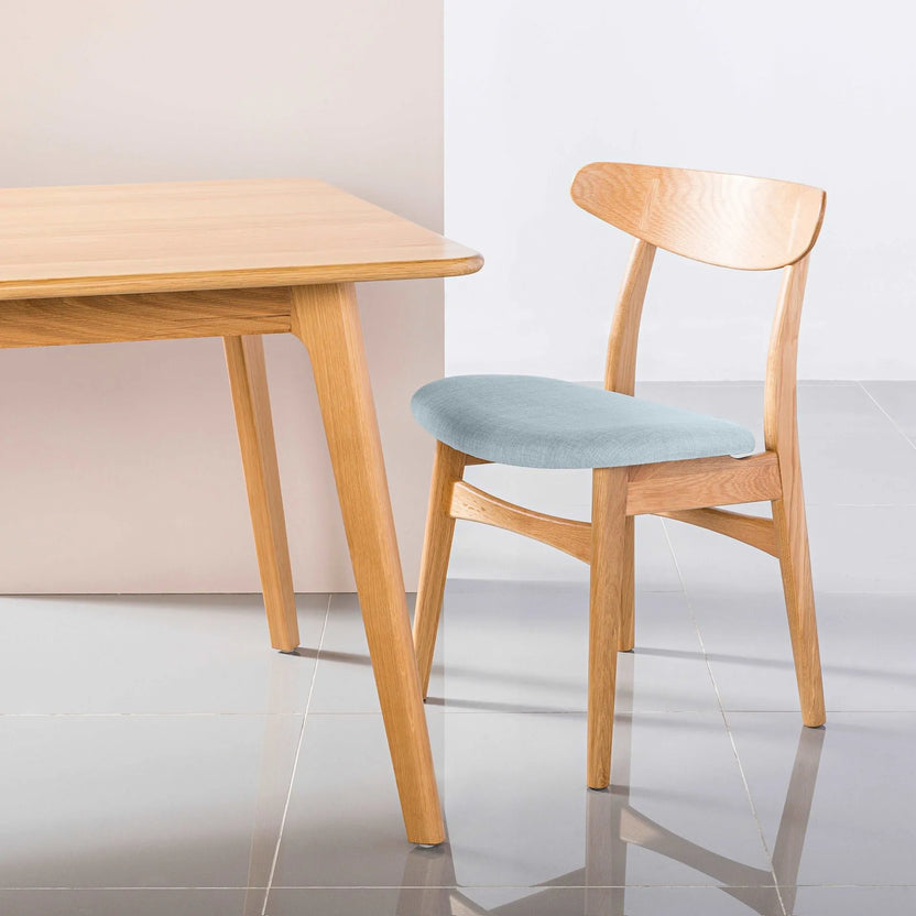 Magnus Dining Chair Pale Blue Fabric Solid American Oak