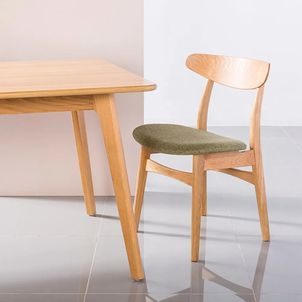 Magnus Dining Chair Sage Green Fabric Solid American Oak