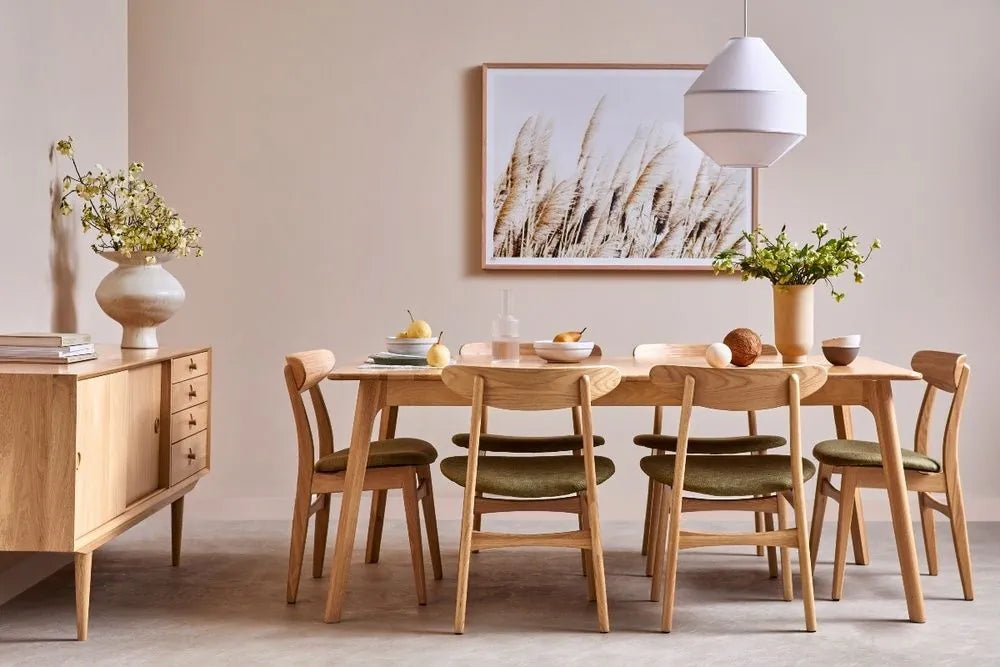 Magnus Dining Chair Sage Green Fabric Solid American Oak