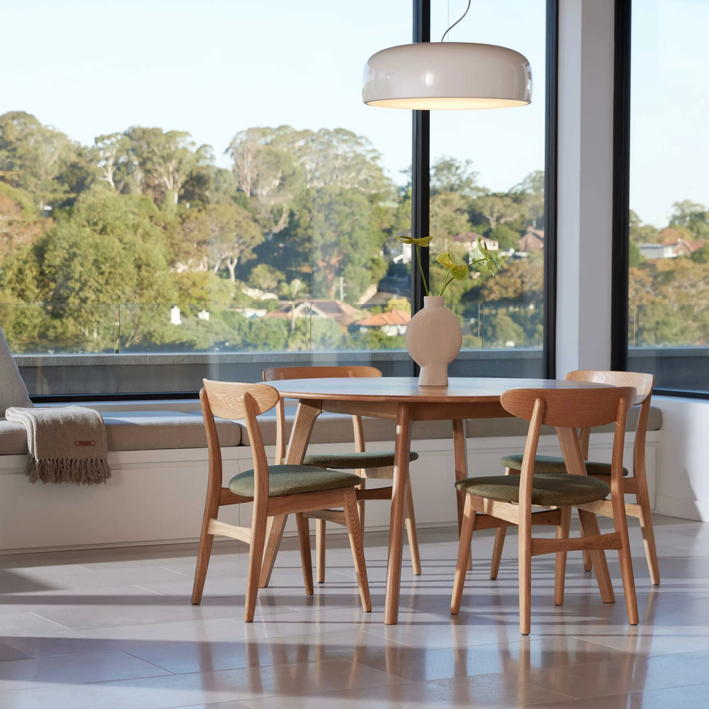 Magnus Dining Chair Sage Green Fabric Solid American Oak