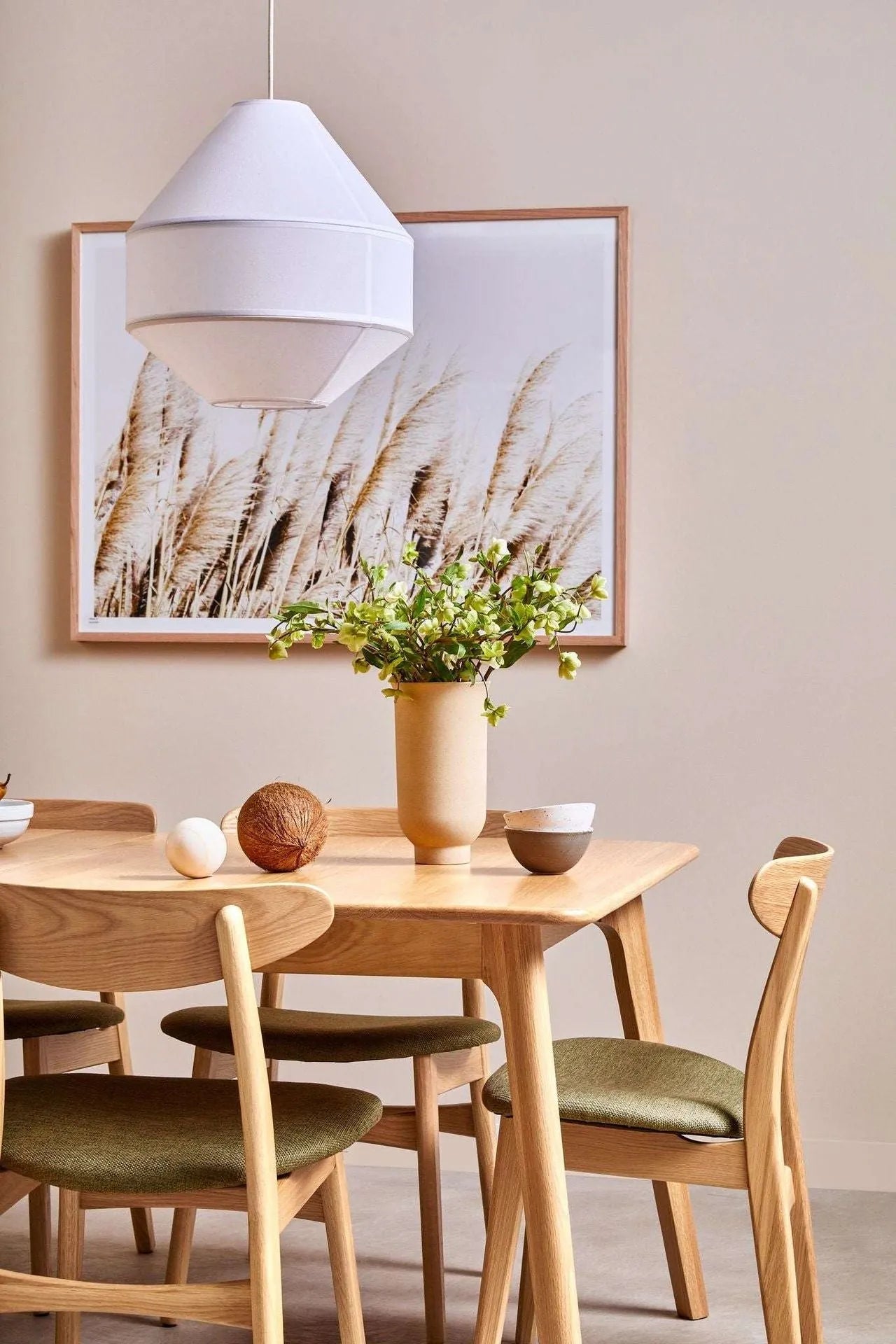 Magnus Dining Chair Sage Green Fabric Solid American Oak