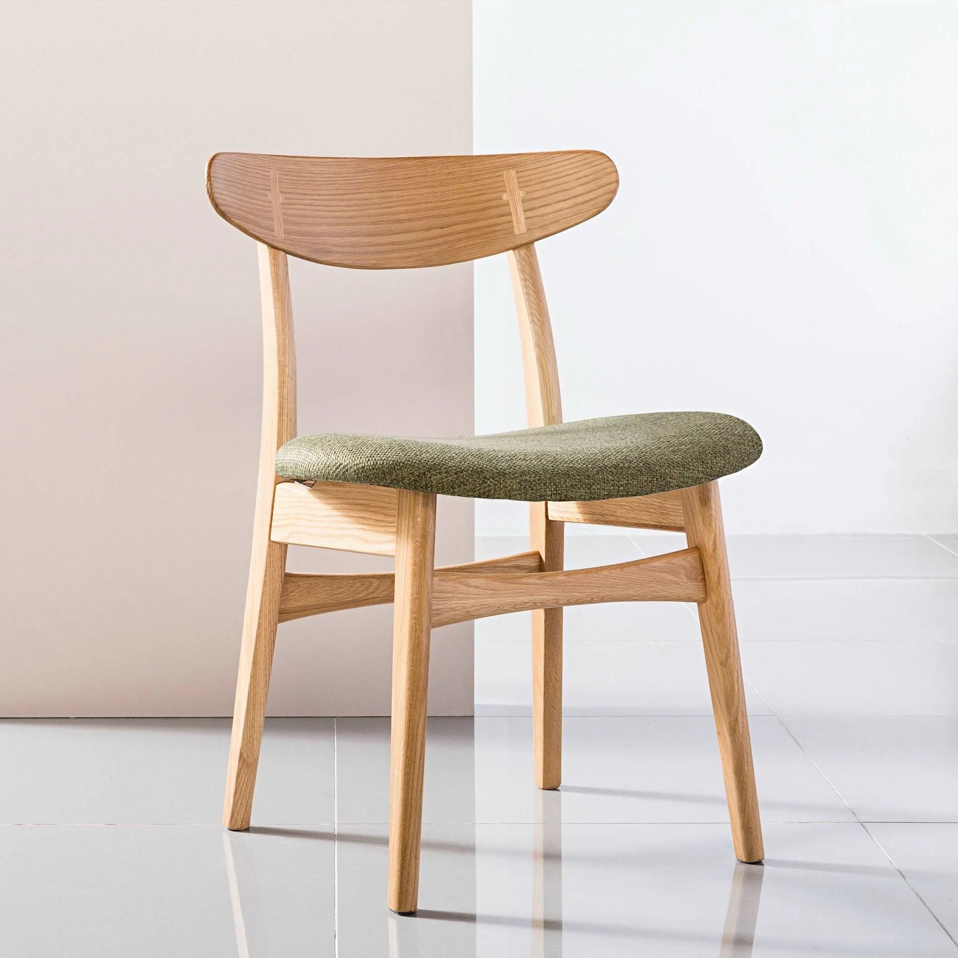 Magnus Dining Chair Sage Green Fabric Solid American Oak