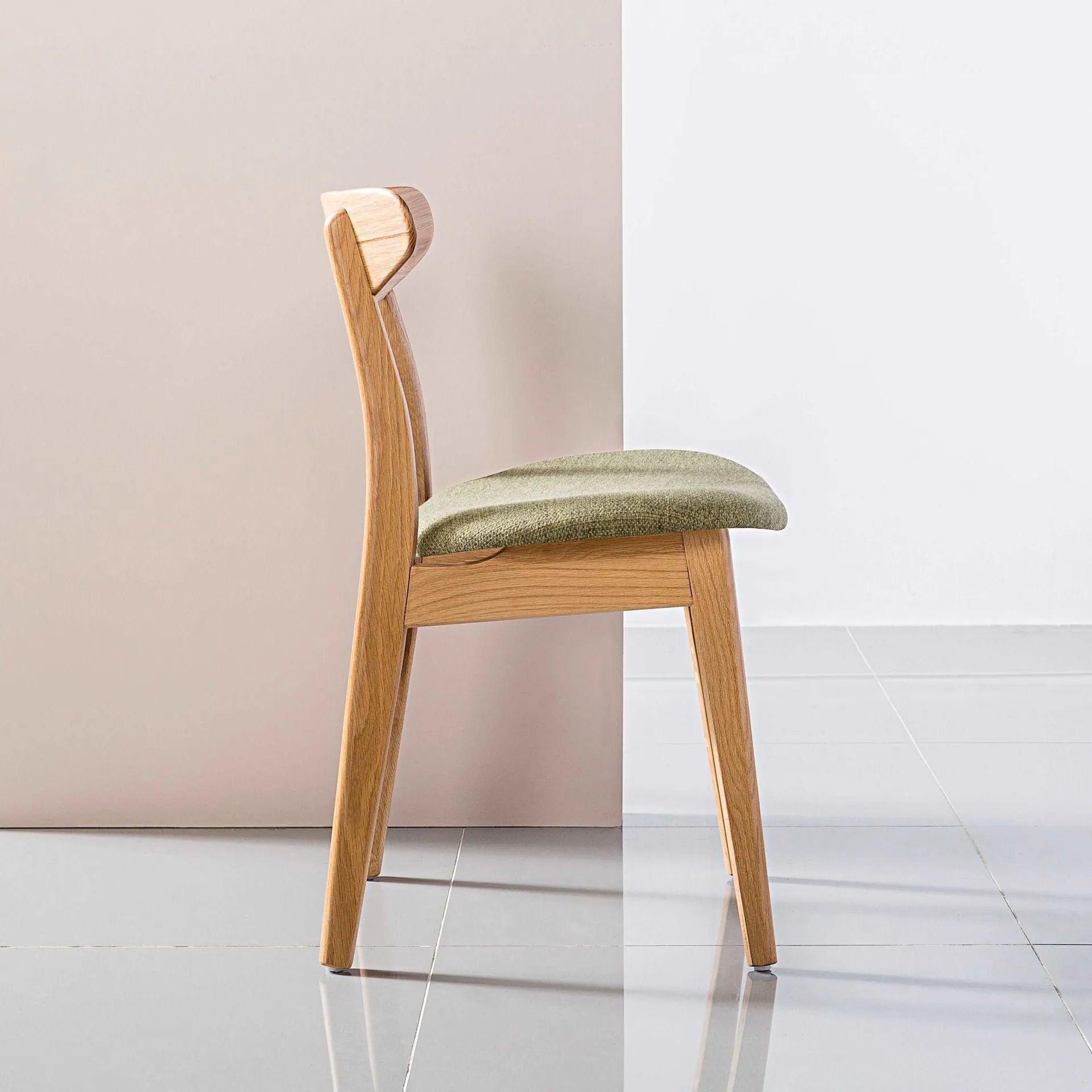 Magnus Dining Chair Sage Green Fabric Solid American Oak