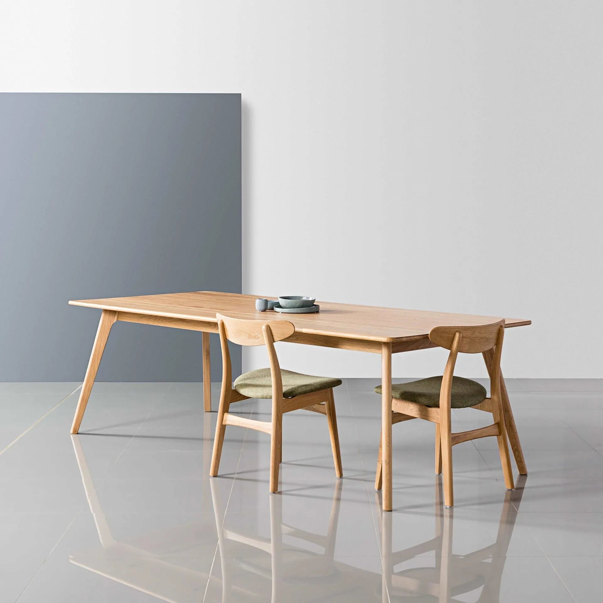 Magnus Dining Chair Sage Green Fabric Solid American Oak