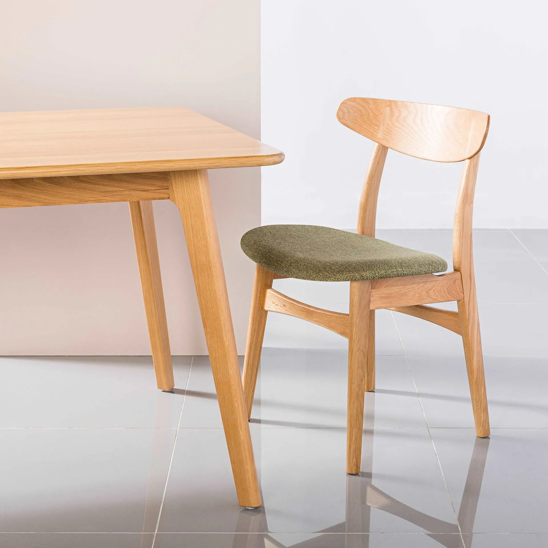 Magnus Dining Chair Sage Green Fabric Solid American Oak