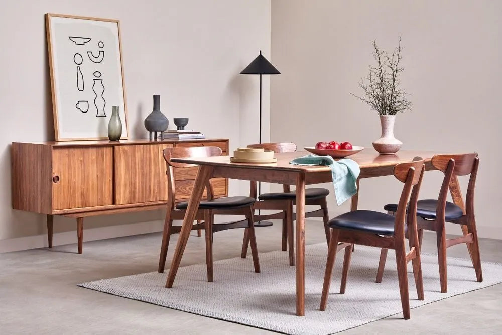 Magnus Dining Chair Black Leather Solid American Walnut