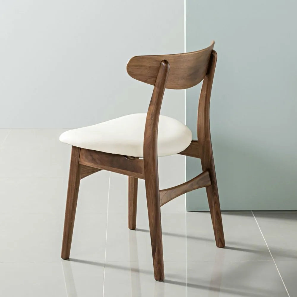 Magnus Dining Chair Cream Leather Solid American Walnut
