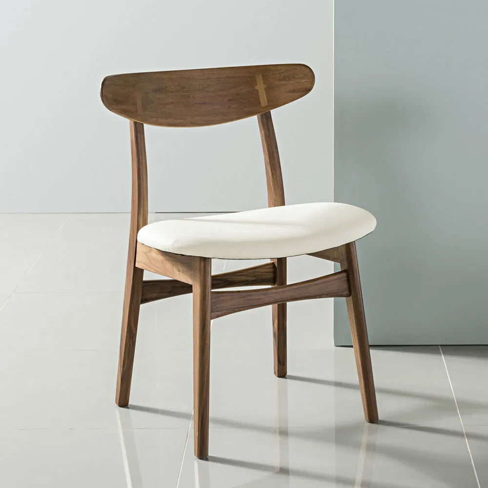 Magnus Dining Chair Cream Leather Solid American Walnut