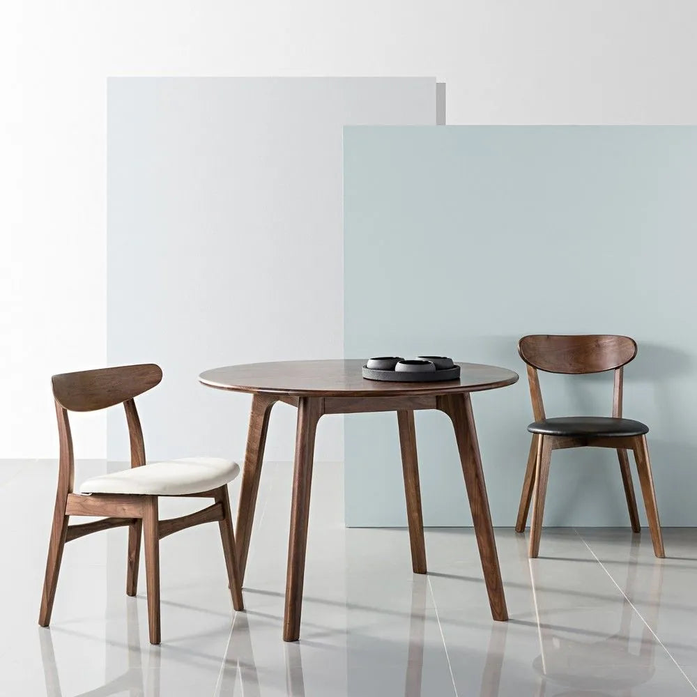 Magnus Dining Chair Cream Leather Solid American Walnut