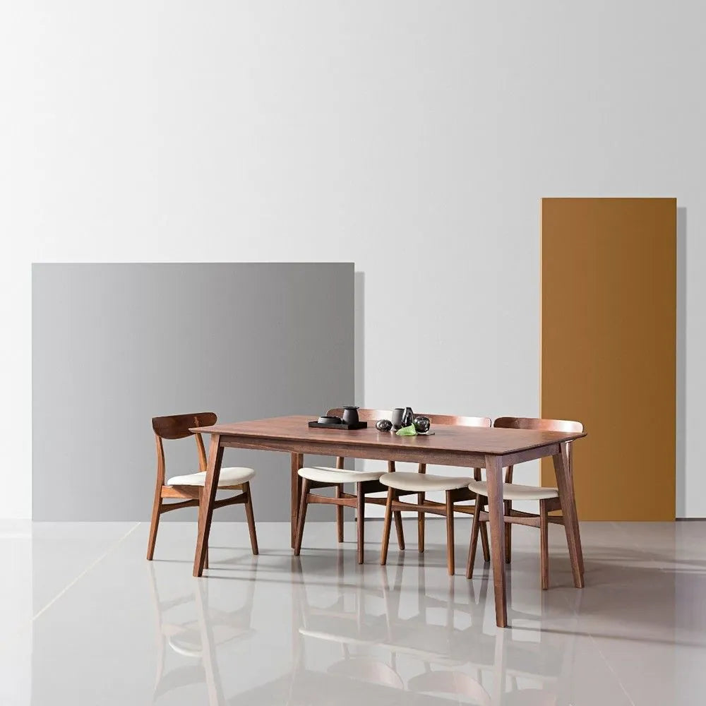 Magnus Dining Chair Cream Leather Solid American Walnut