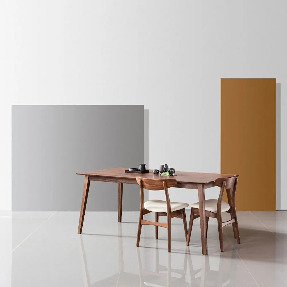Magnus Dining Chair Cream Leather Solid American Walnut
