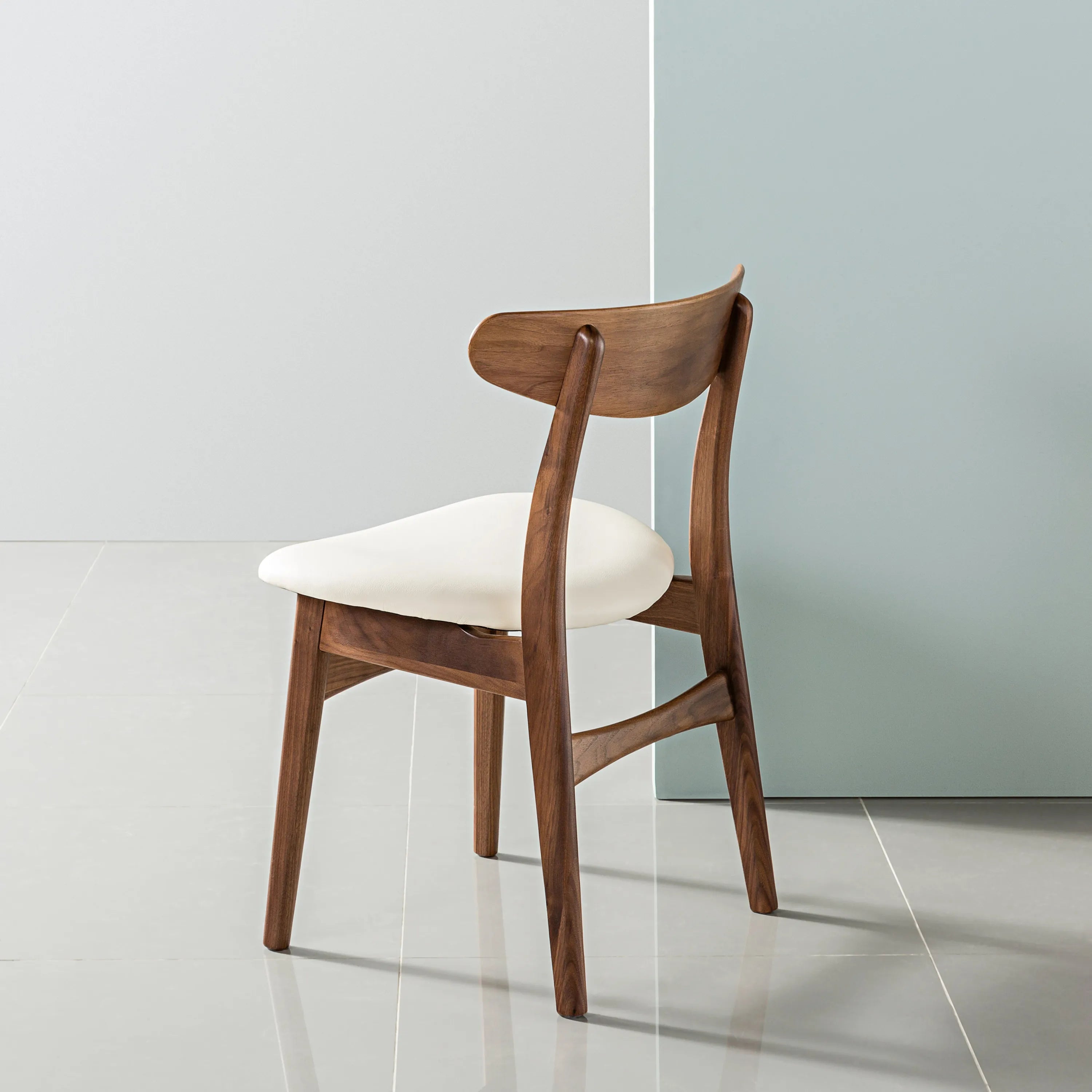 Magnus Dining Chair Cream Leather Solid American Walnut
