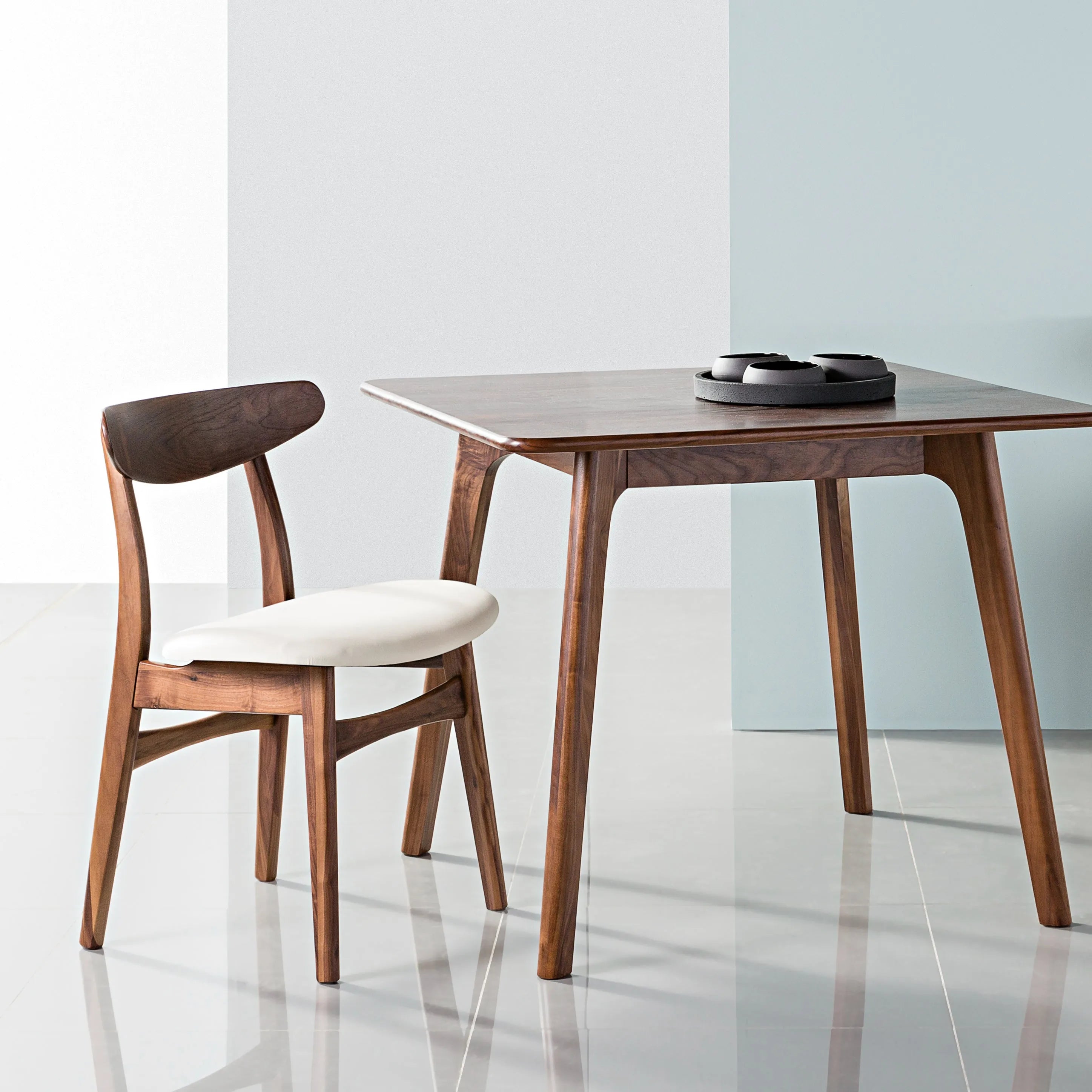 Magnus Dining Chair Cream Leather Solid American Walnut