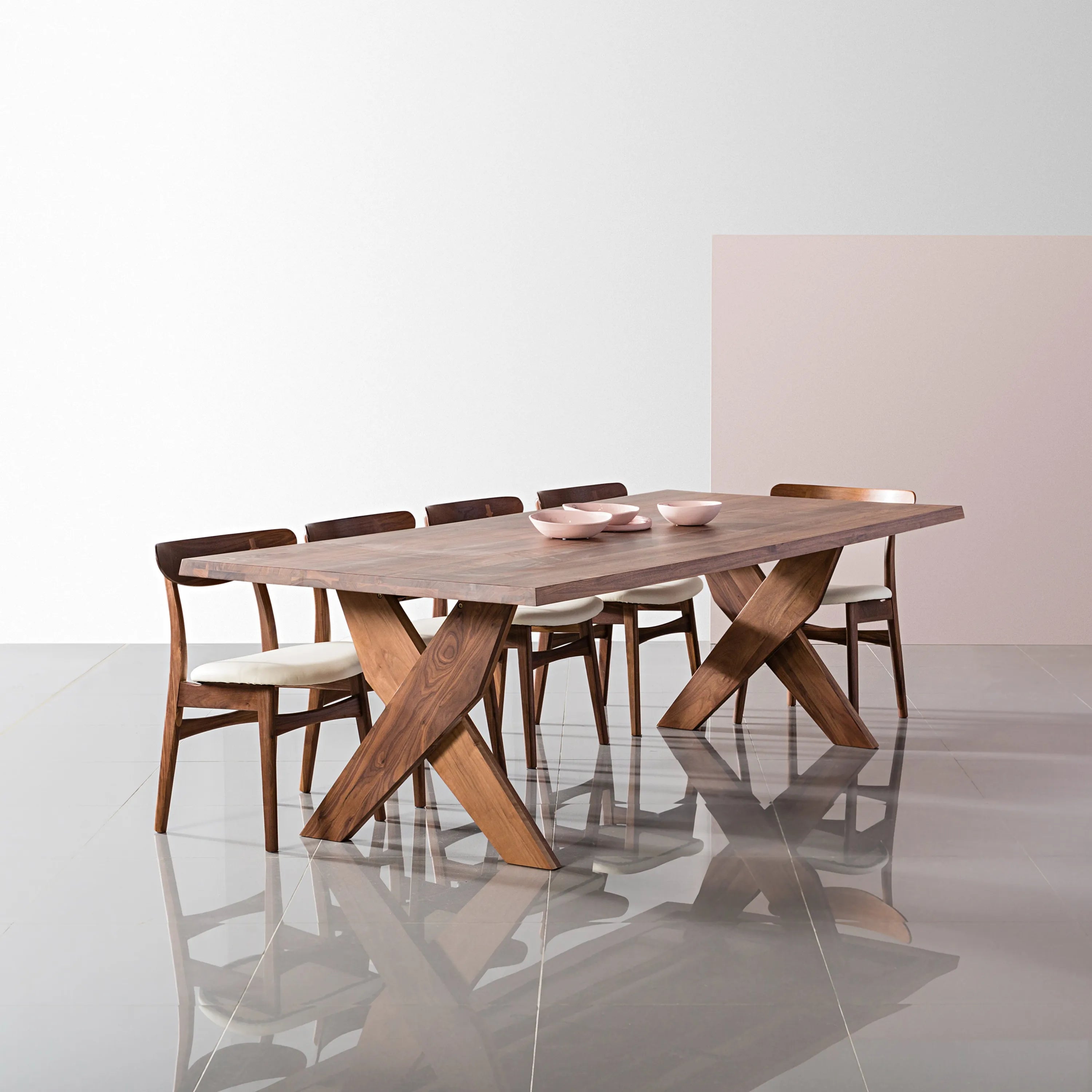 Magnus Dining Chair Cream Leather Solid American Walnut
