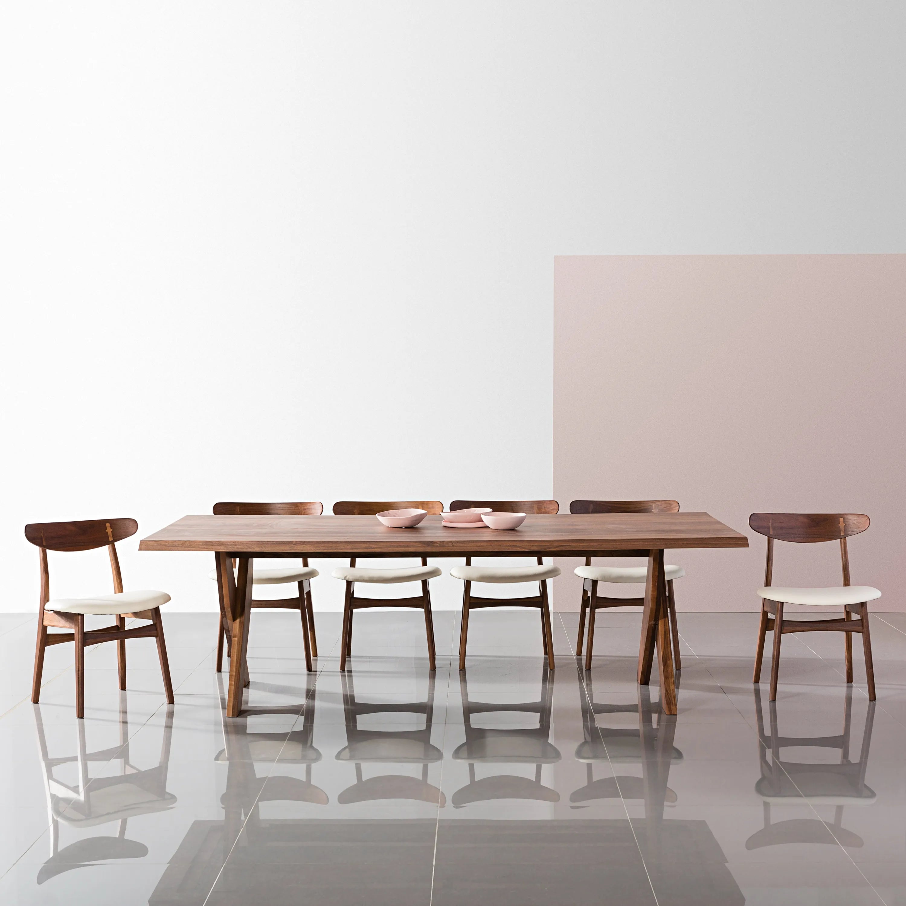 Magnus Dining Chair Cream Leather Solid American Walnut