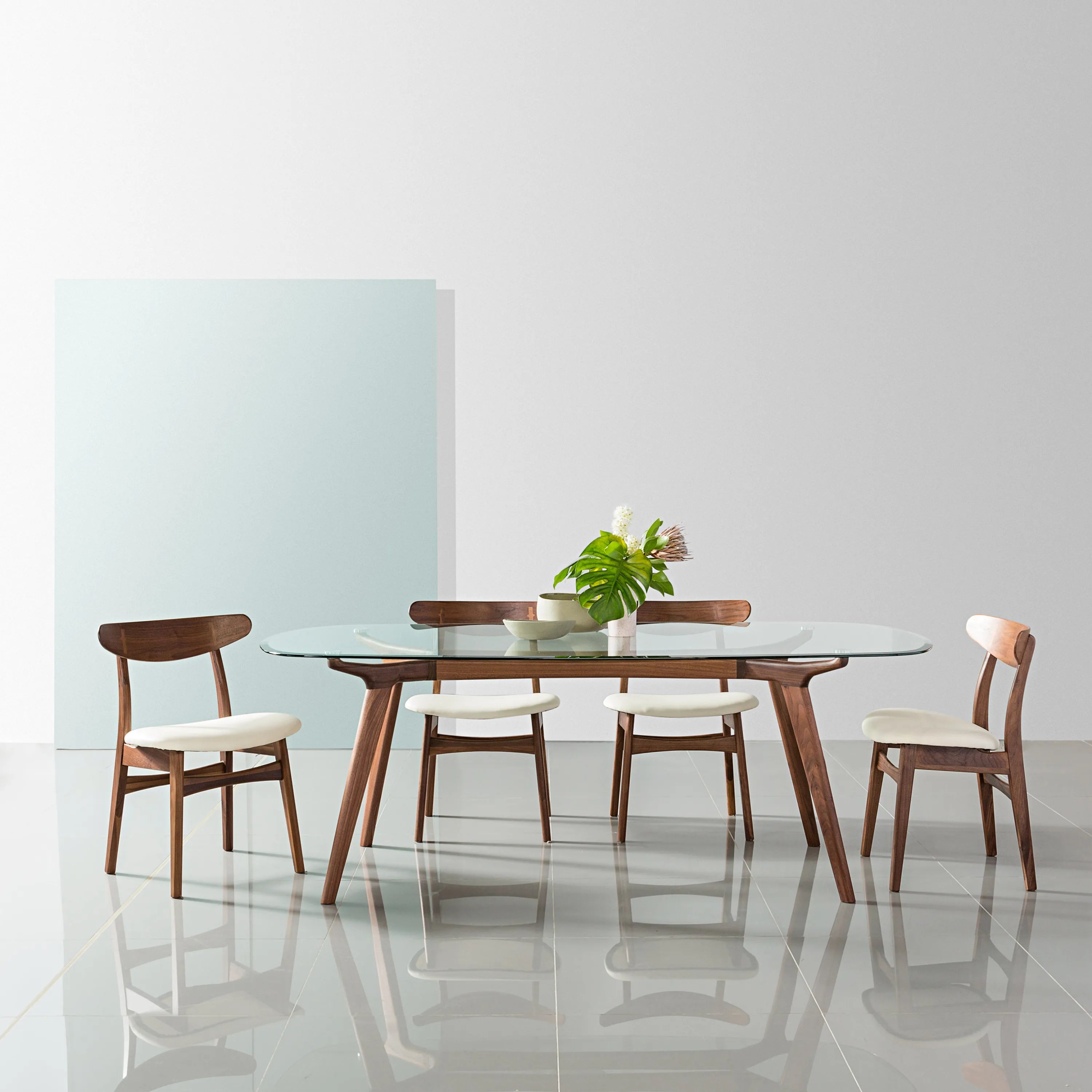 Magnus Dining Chair Cream Leather Solid American Walnut