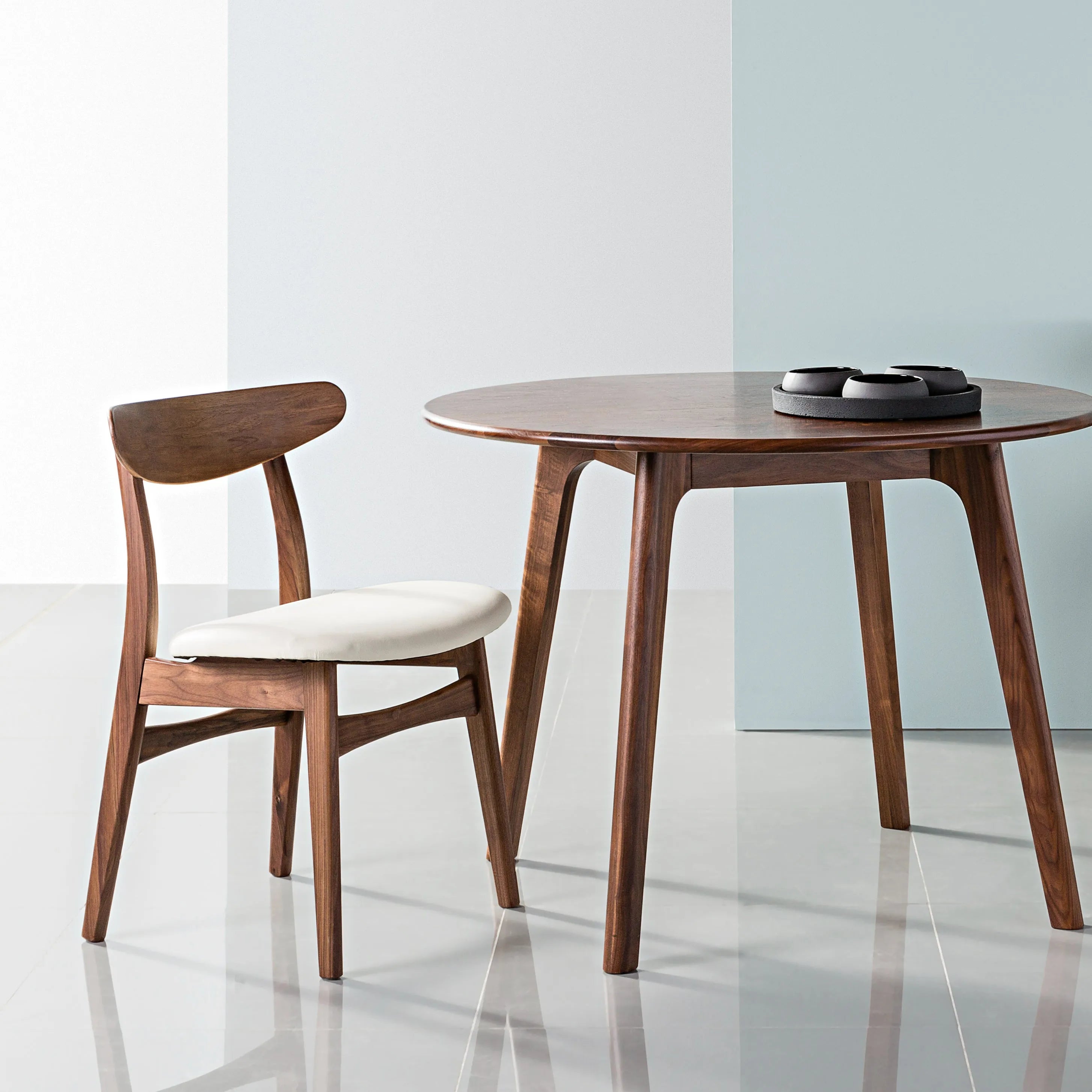 Magnus Dining Chair Cream Leather Solid American Walnut