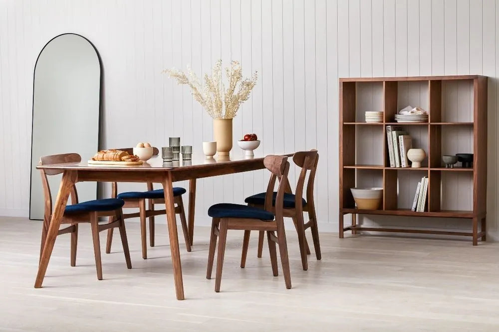 Magnus Dining Chair Midnight Blue Fabric Solid American Walnut