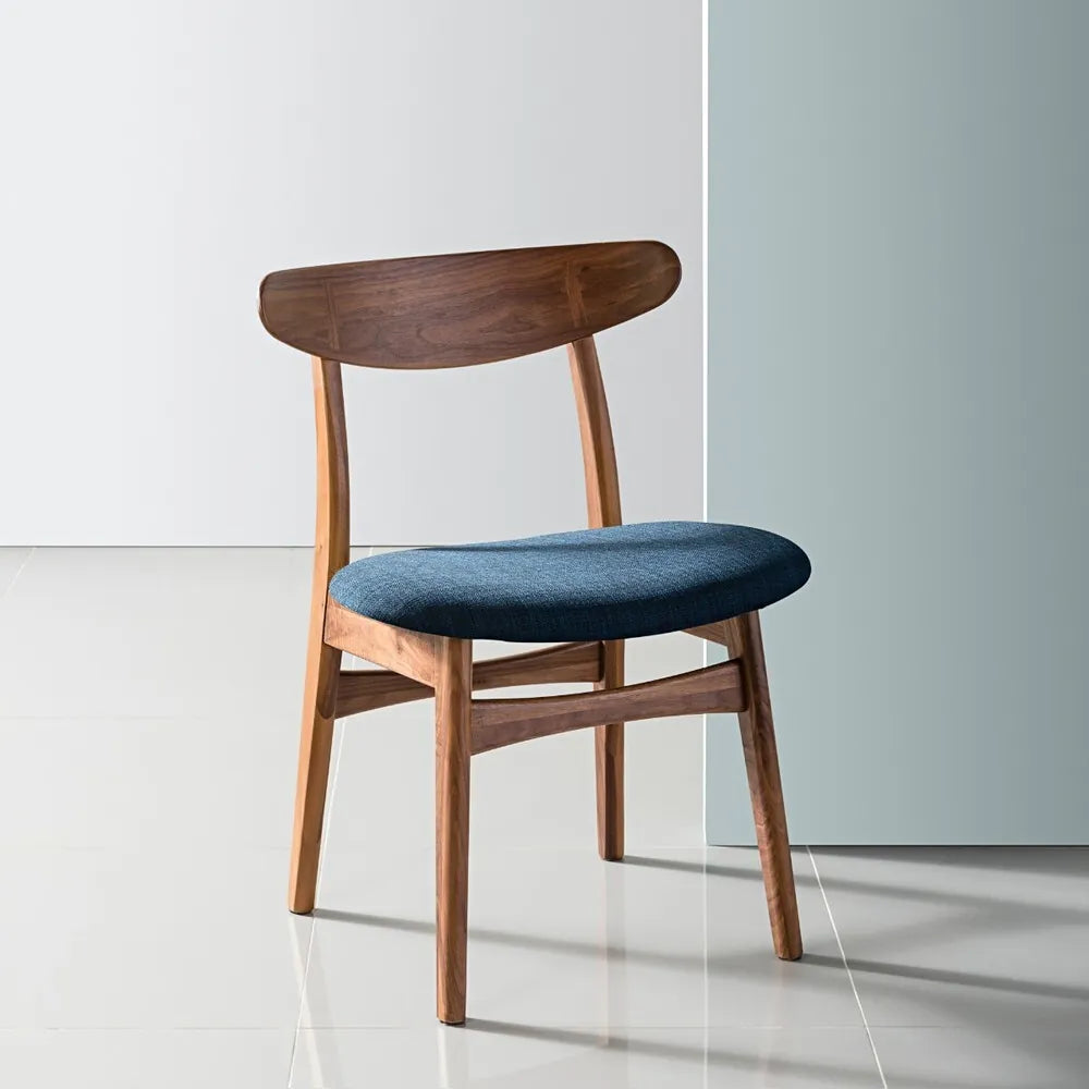 Magnus Dining Chair Midnight Blue Fabric Solid American Walnut