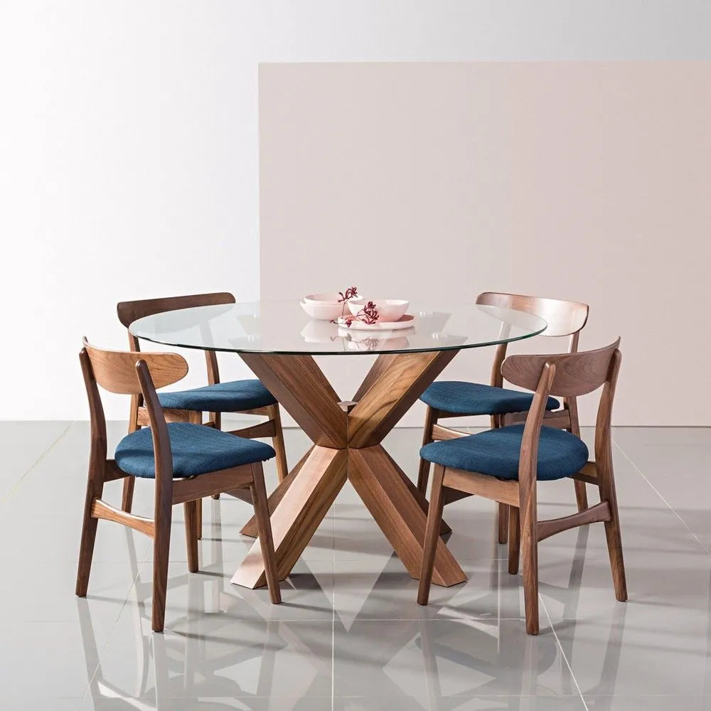 Magnus Dining Chair Midnight Blue Fabric Solid American Walnut