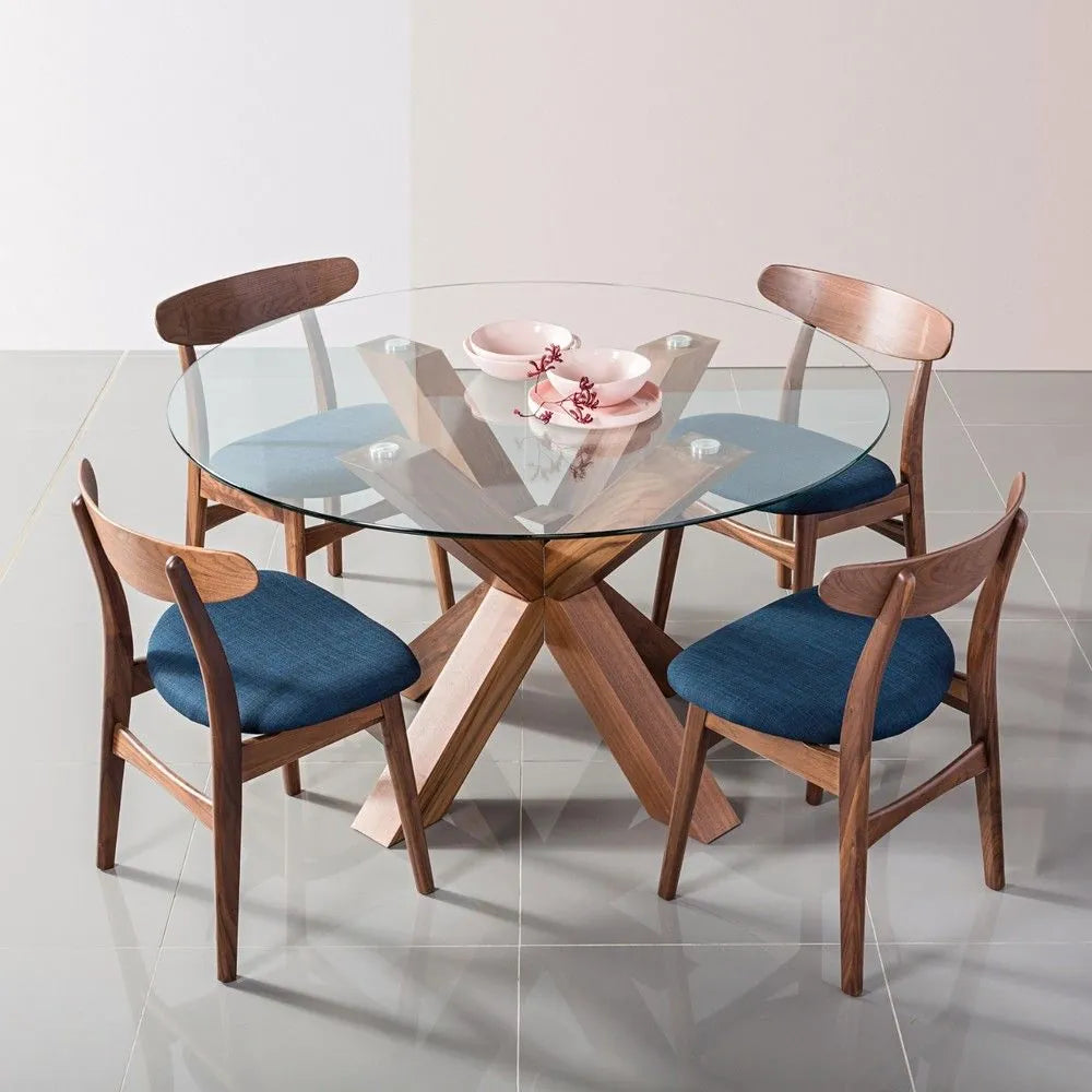 Magnus Dining Chair Midnight Blue Fabric Solid American Walnut