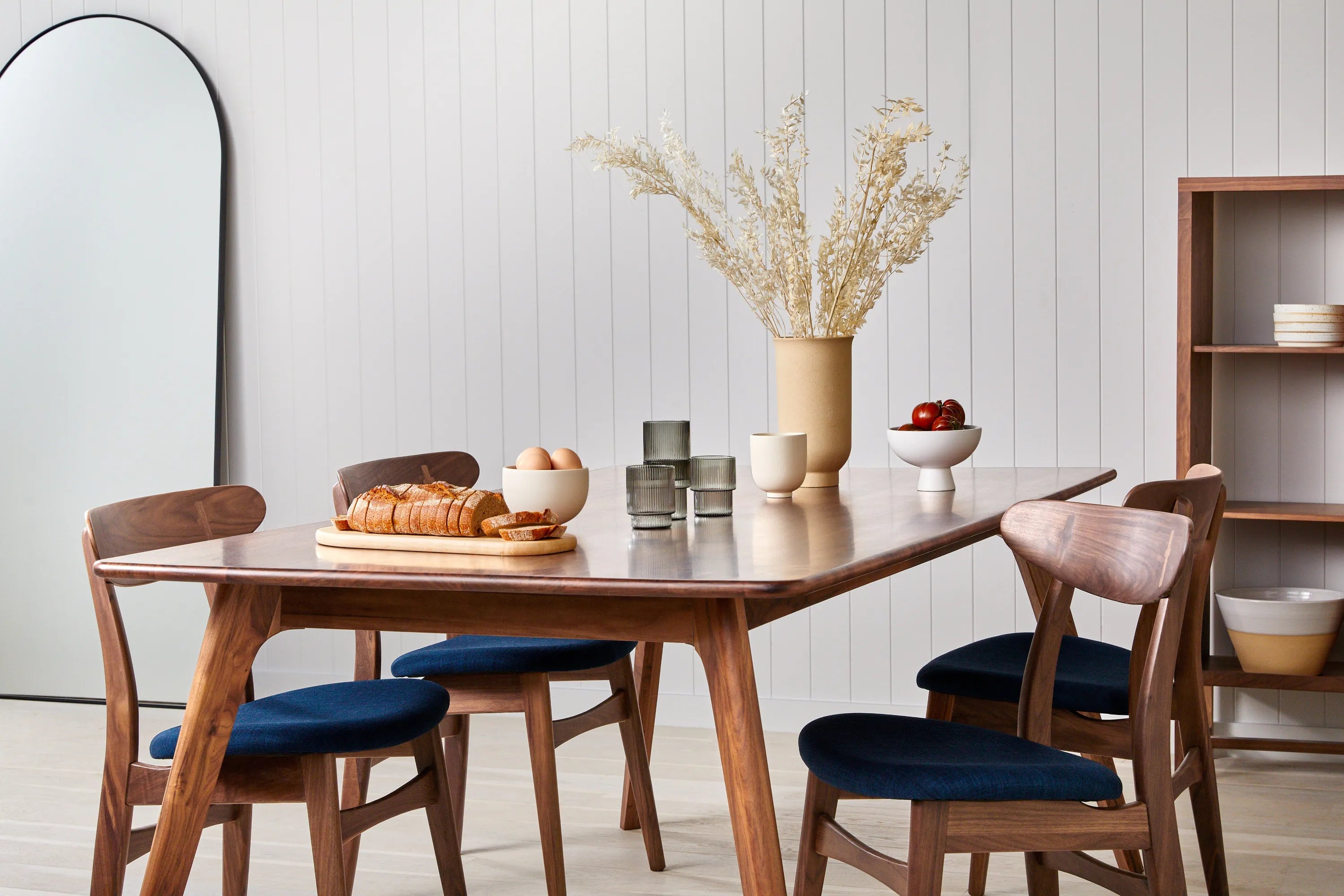 Magnus Dining Chair Midnight Blue Fabric Solid American Walnut