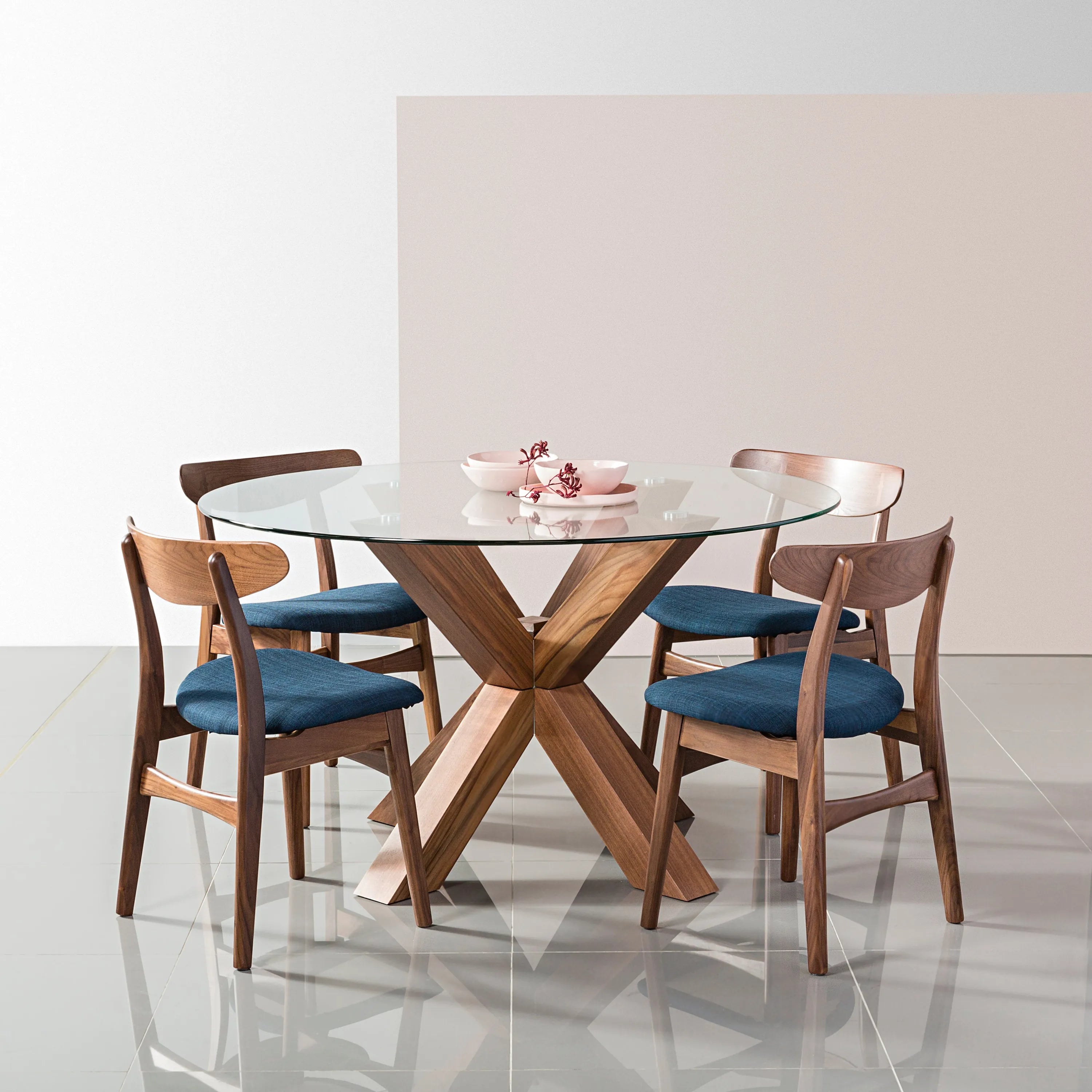 Magnus Dining Chair Midnight Blue Fabric Solid American Walnut