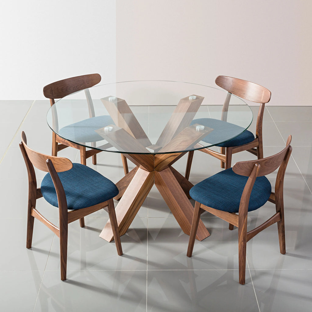 Magnus Dining Chair Midnight Blue Fabric Solid American Walnut
