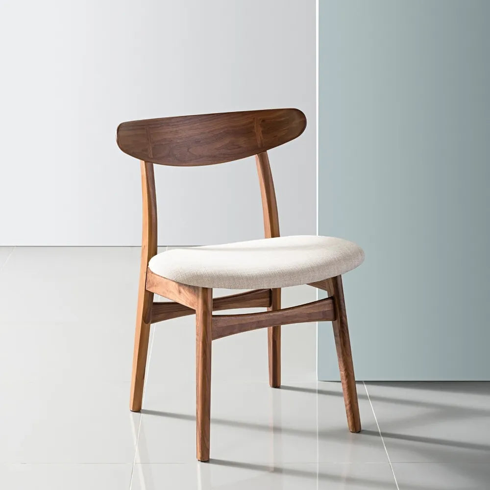Magnus Dining Chair Off White Fabric Solid American Walnut