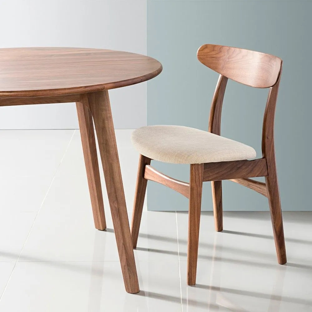 Magnus Dining Chair Off White Fabric Solid American Walnut