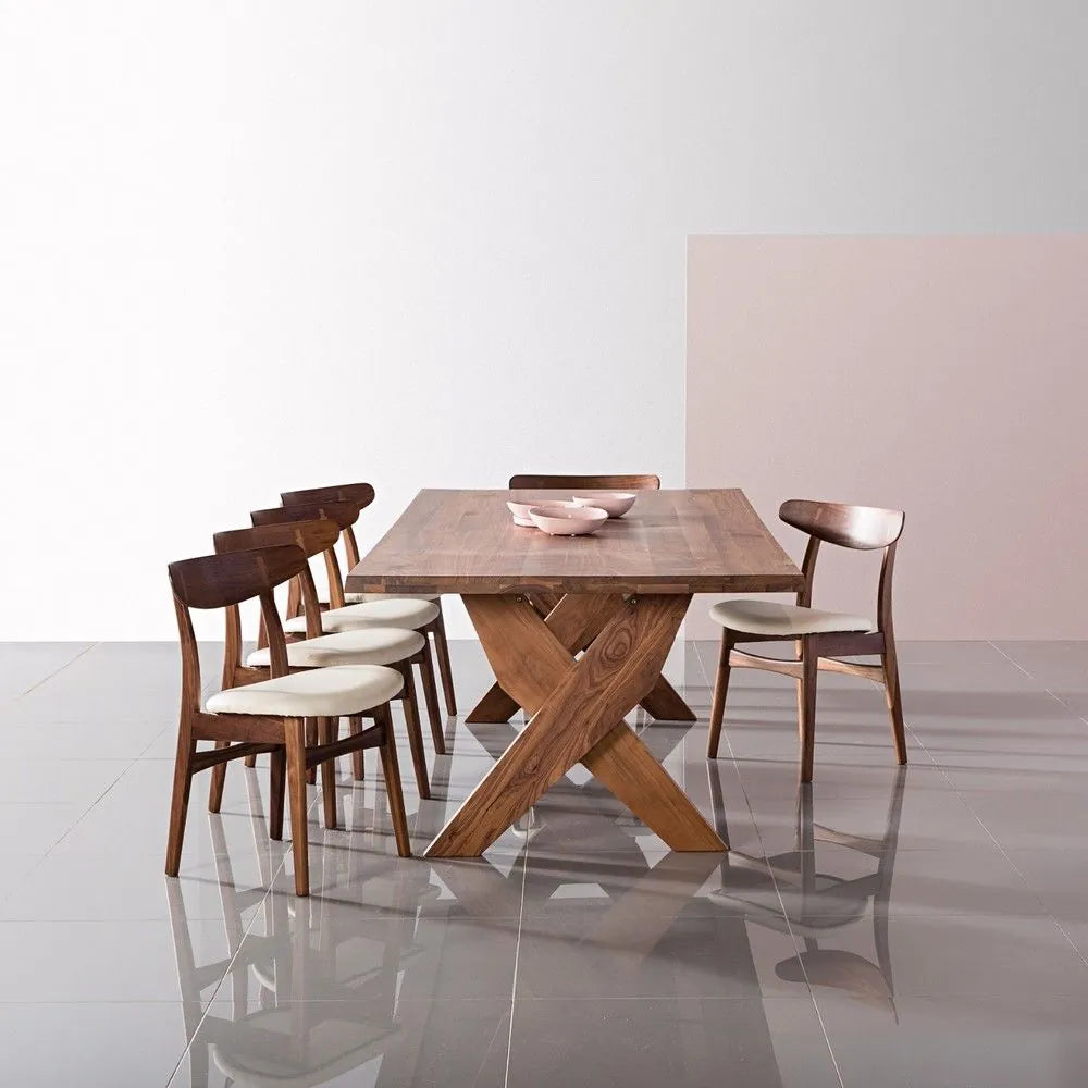 Magnus Dining Chair Off White Fabric Solid American Walnut