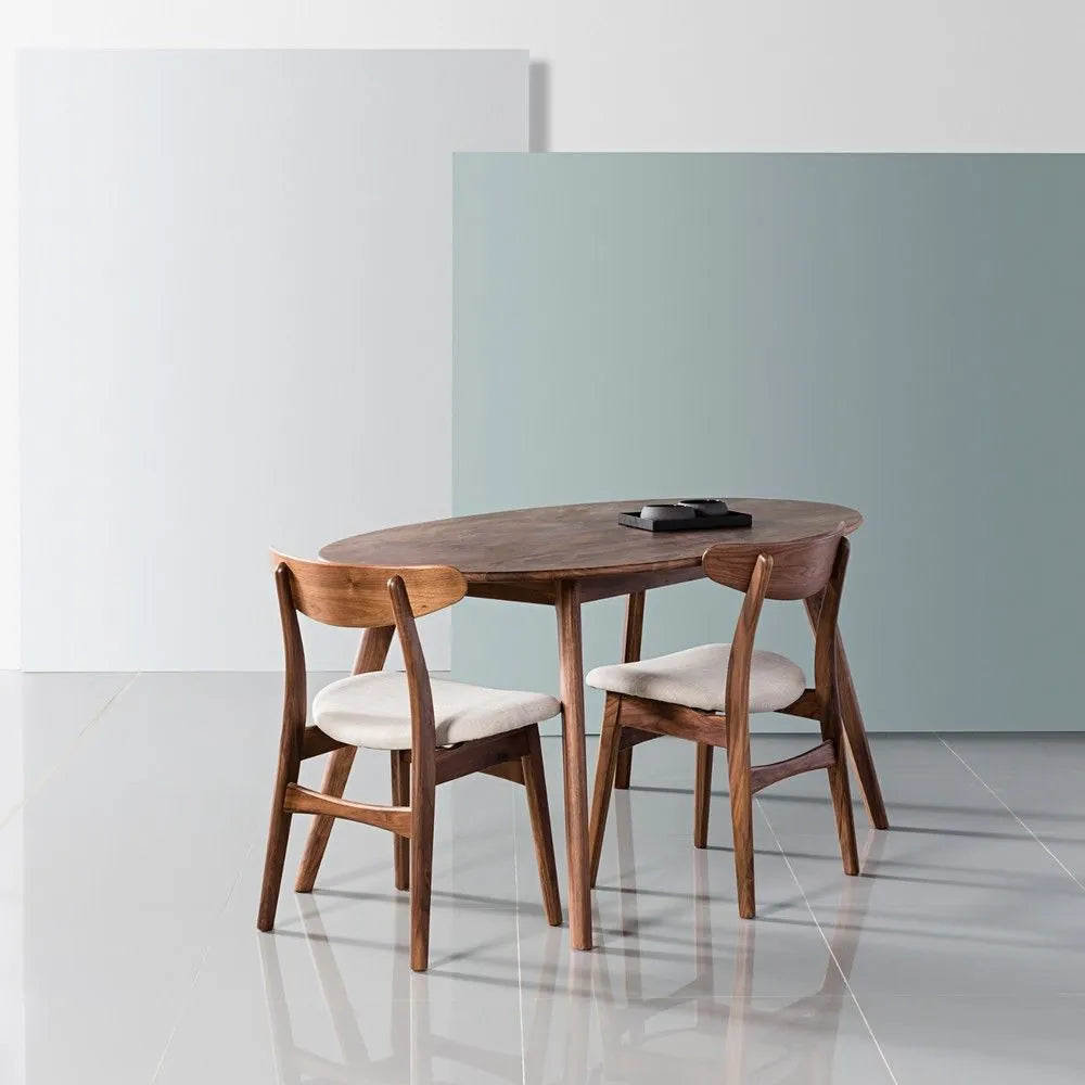 Magnus Dining Chair Off White Fabric Solid American Walnut