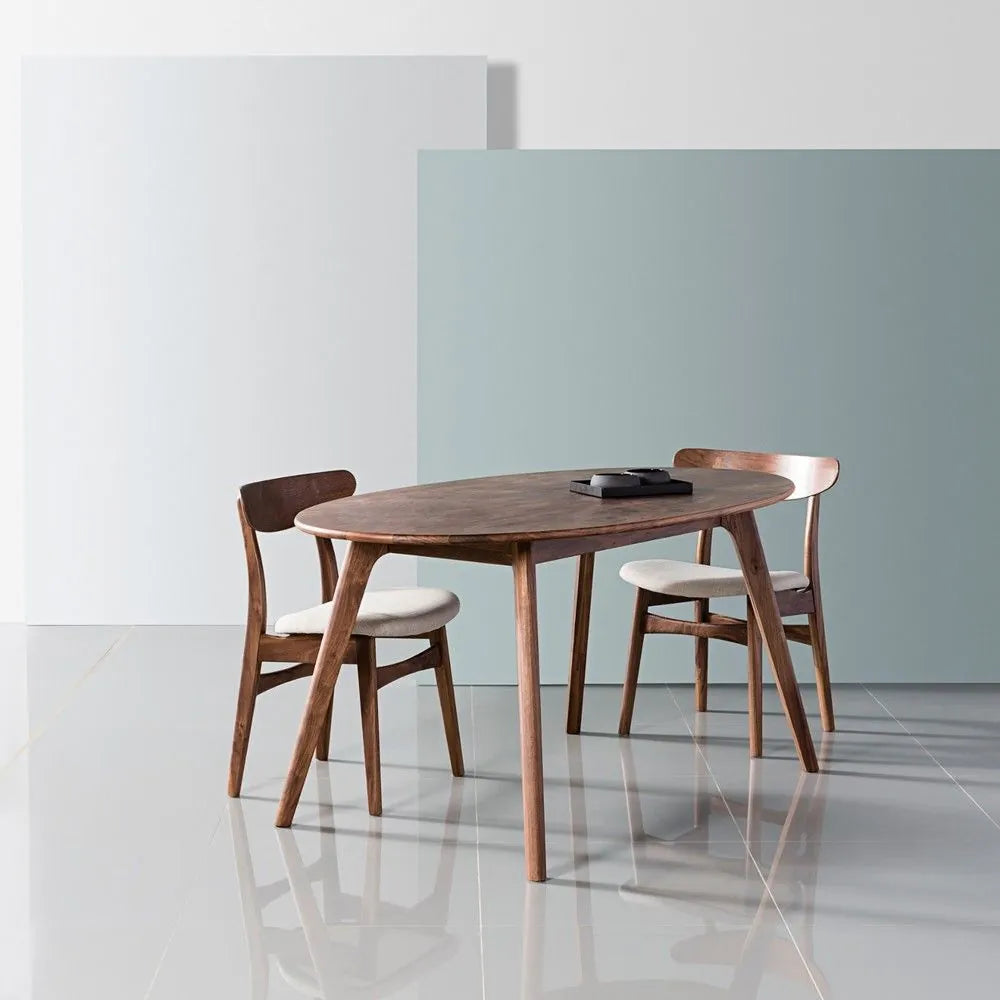 Magnus Dining Chair Off White Fabric Solid American Walnut
