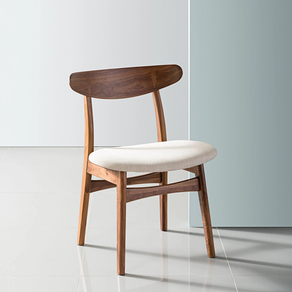 Magnus Dining Chair Off White Fabric Solid American Walnut