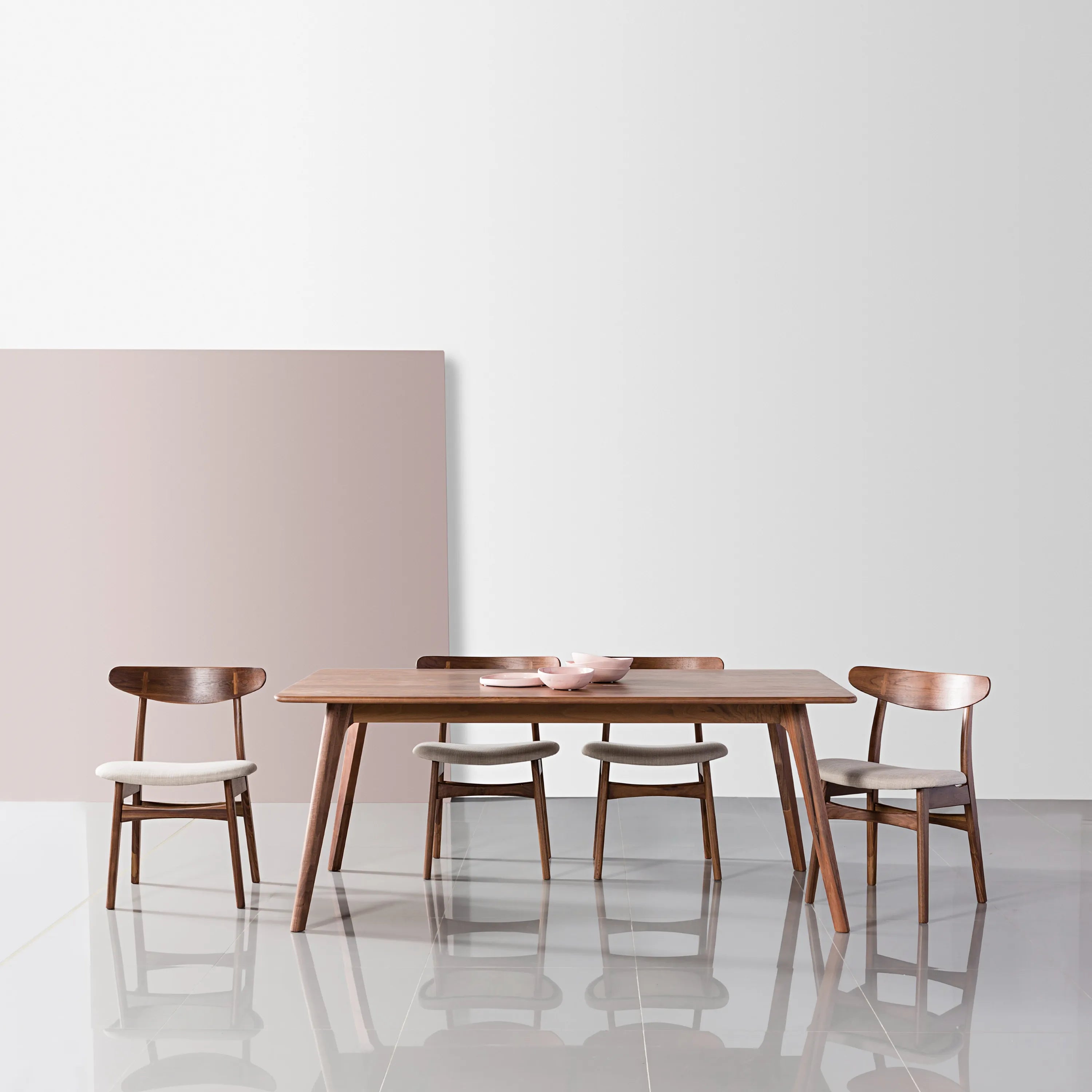 Magnus Dining Chair Off White Fabric Solid American Walnut