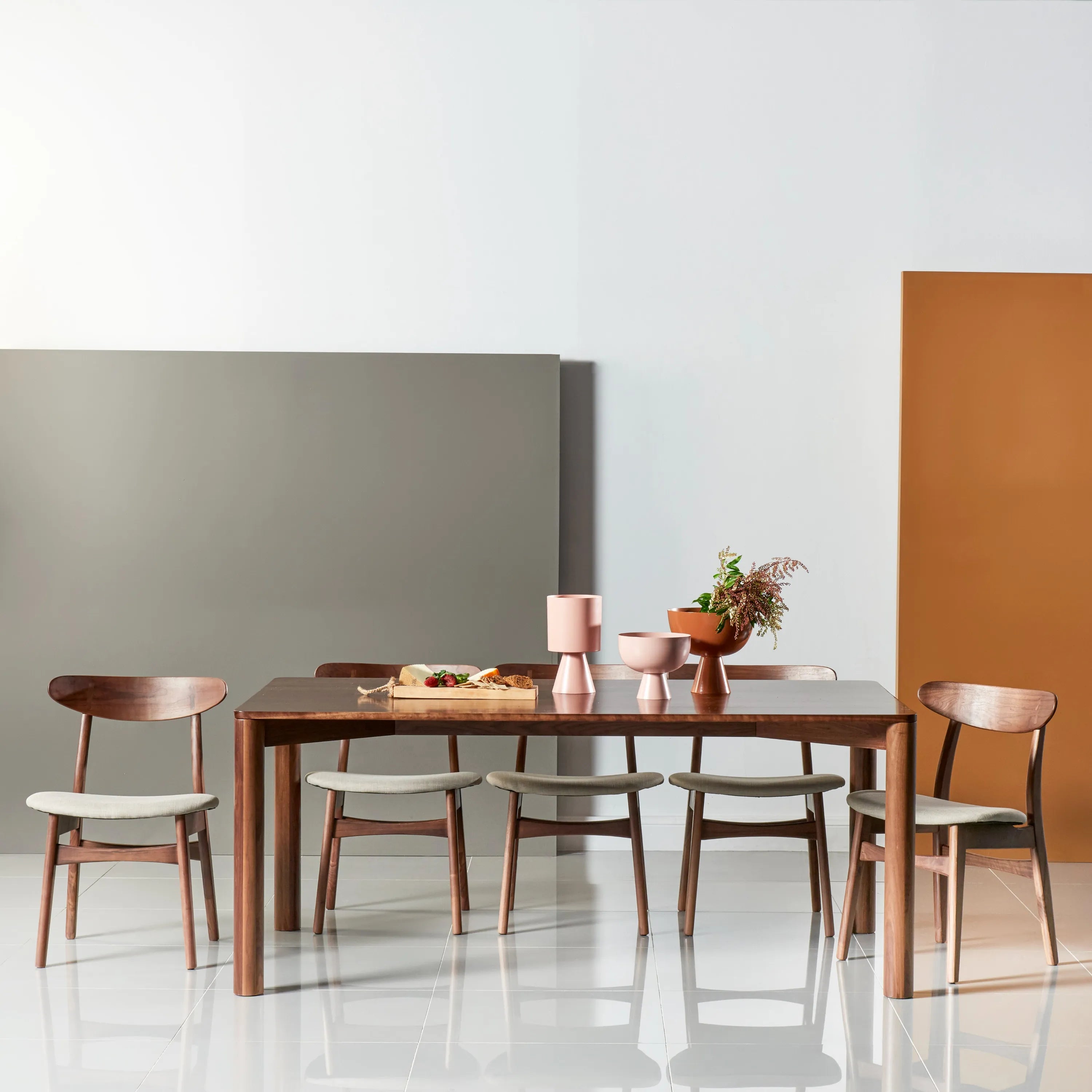 Magnus Dining Chair Off White Fabric Solid American Walnut