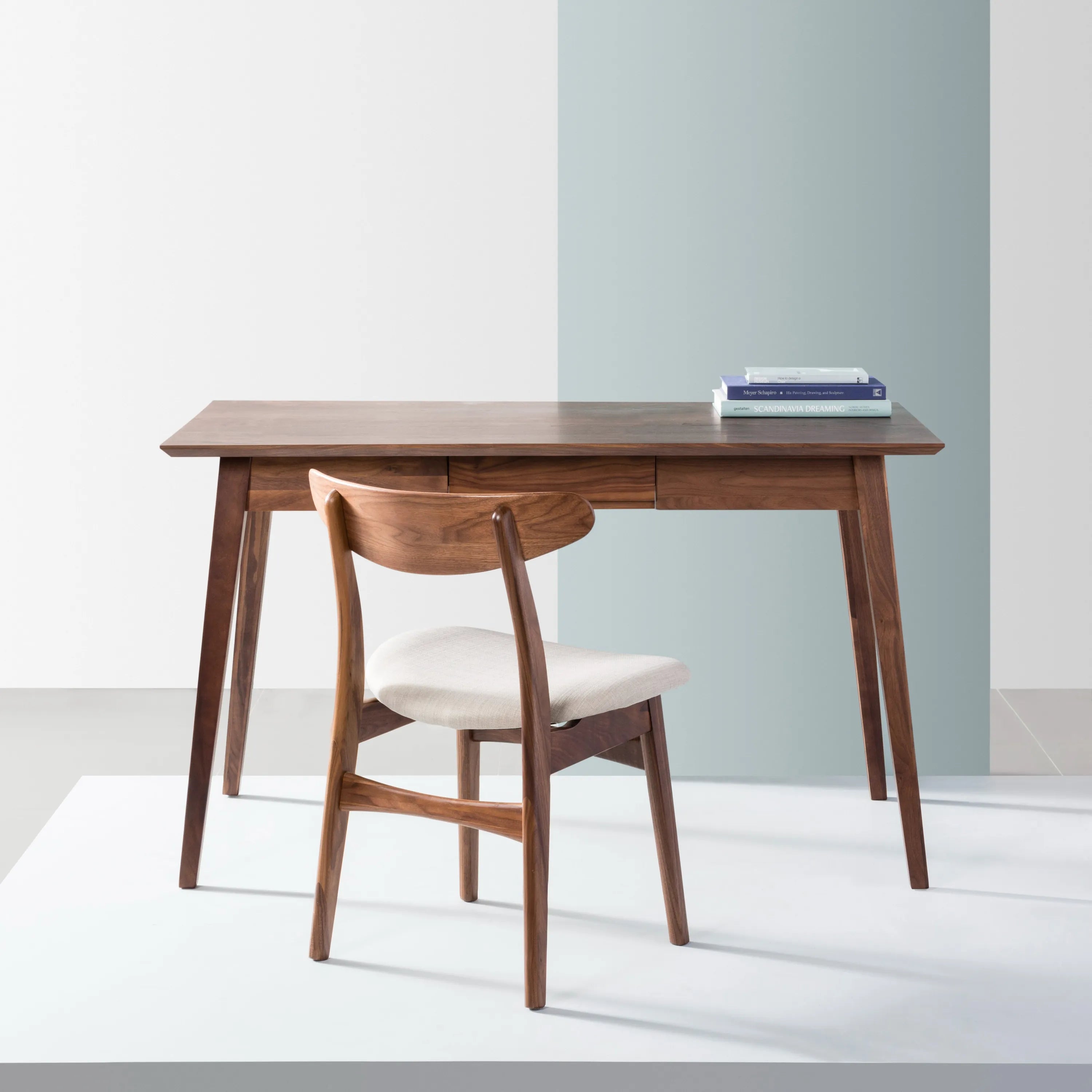 Magnus Dining Chair Off White Fabric Solid American Walnut