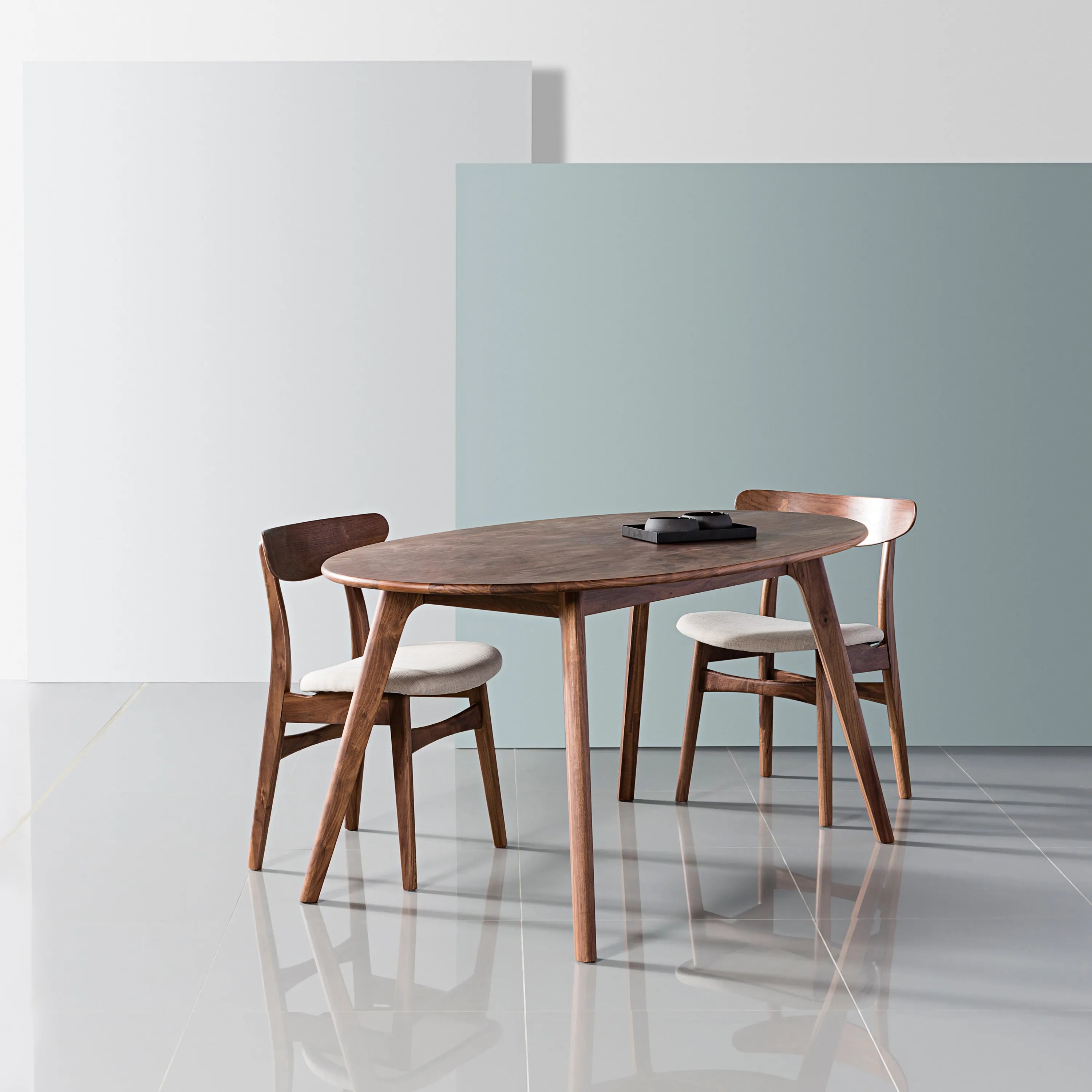 Magnus Dining Chair Off White Fabric Solid American Walnut