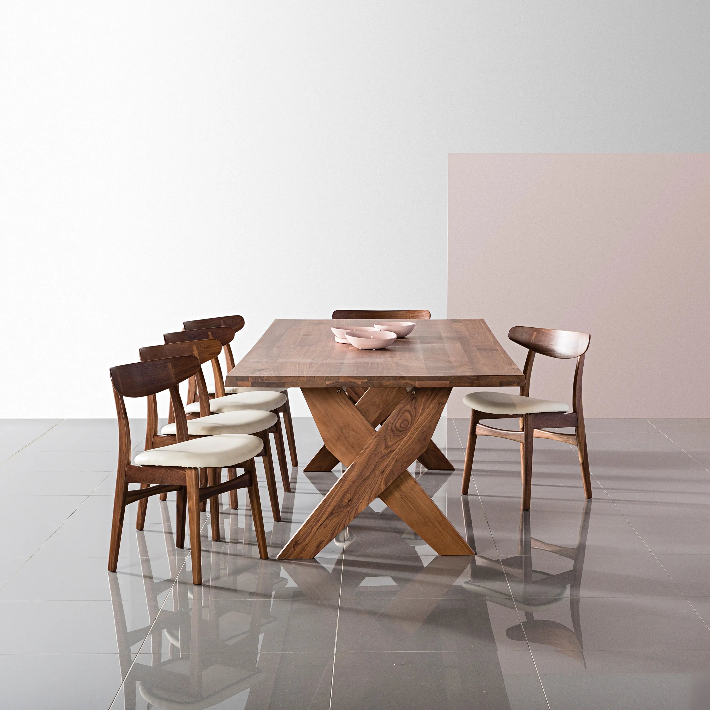 Magnus Dining Chair Off White Fabric Solid American Walnut
