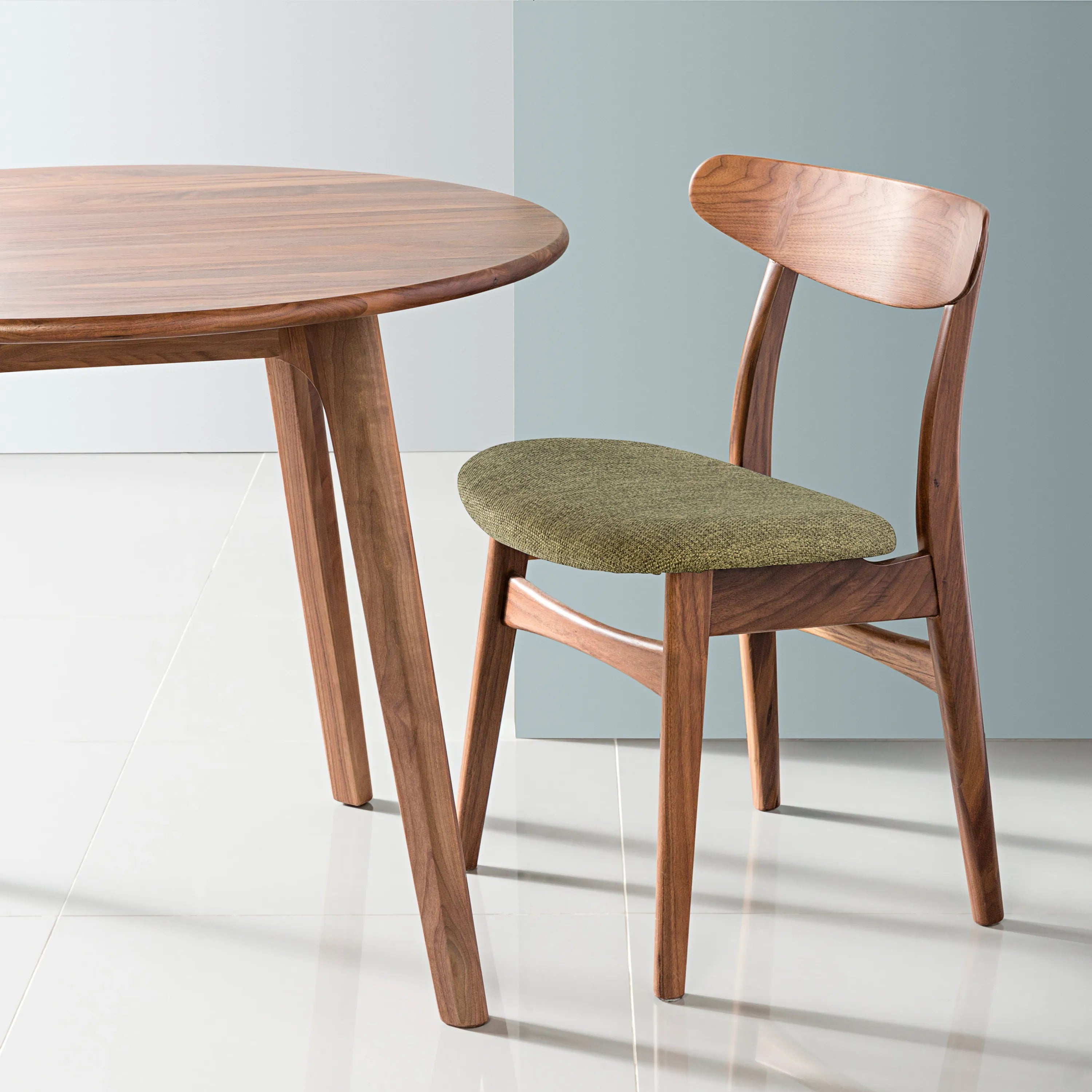 Magnus Dining Chair Sage Green Fabric Solid American Walnut
