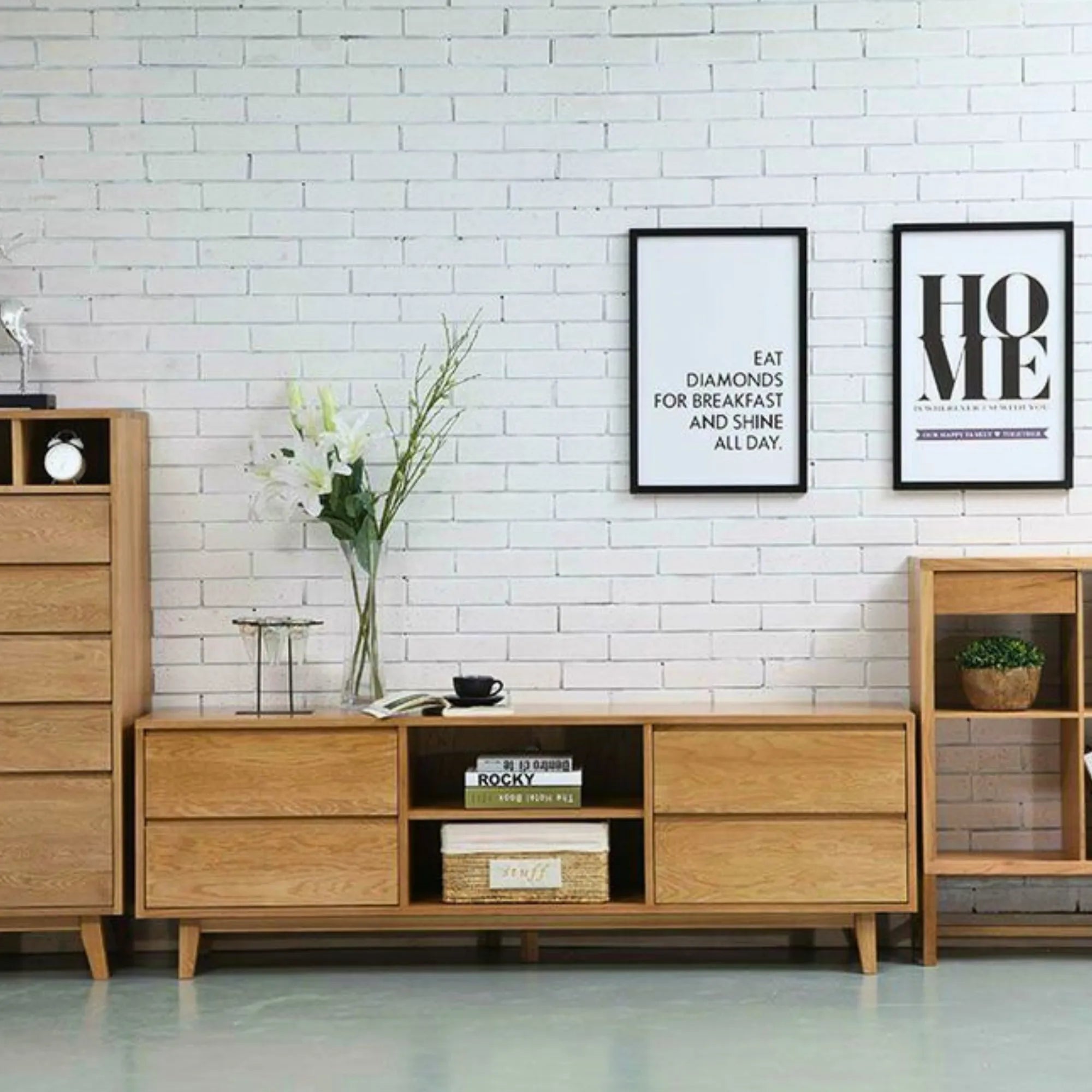 Bastian TV and Media Console 71" x 18" Solid American Oak