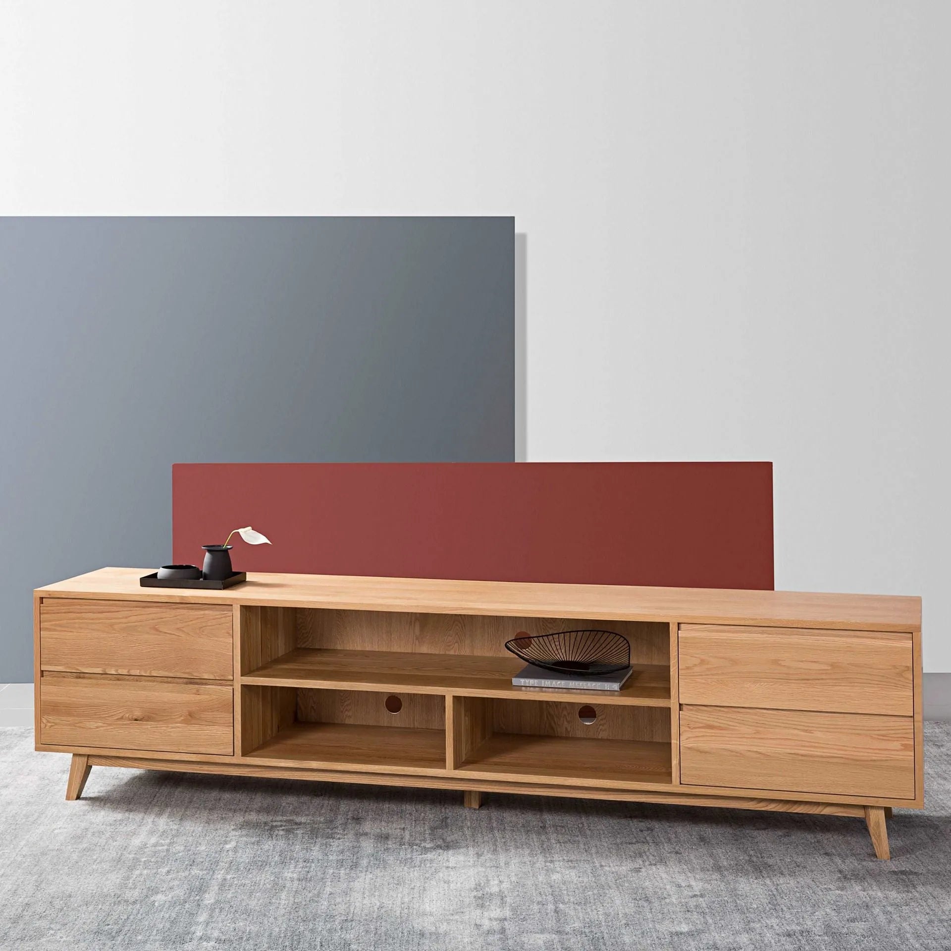 Bastian TV and Media Console 95" x 18" Solid American Oak