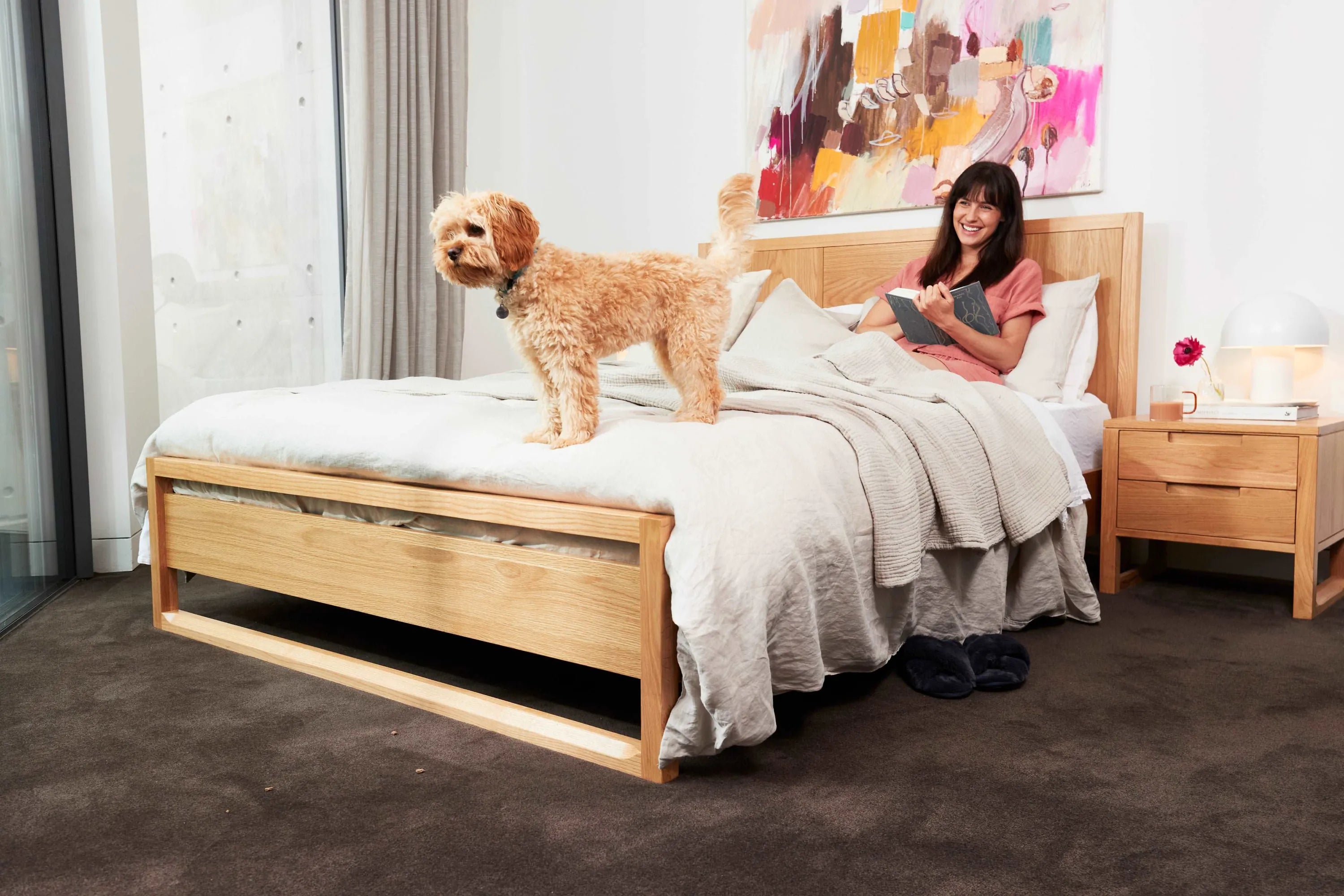 Bruno Bed Frame King American Oak