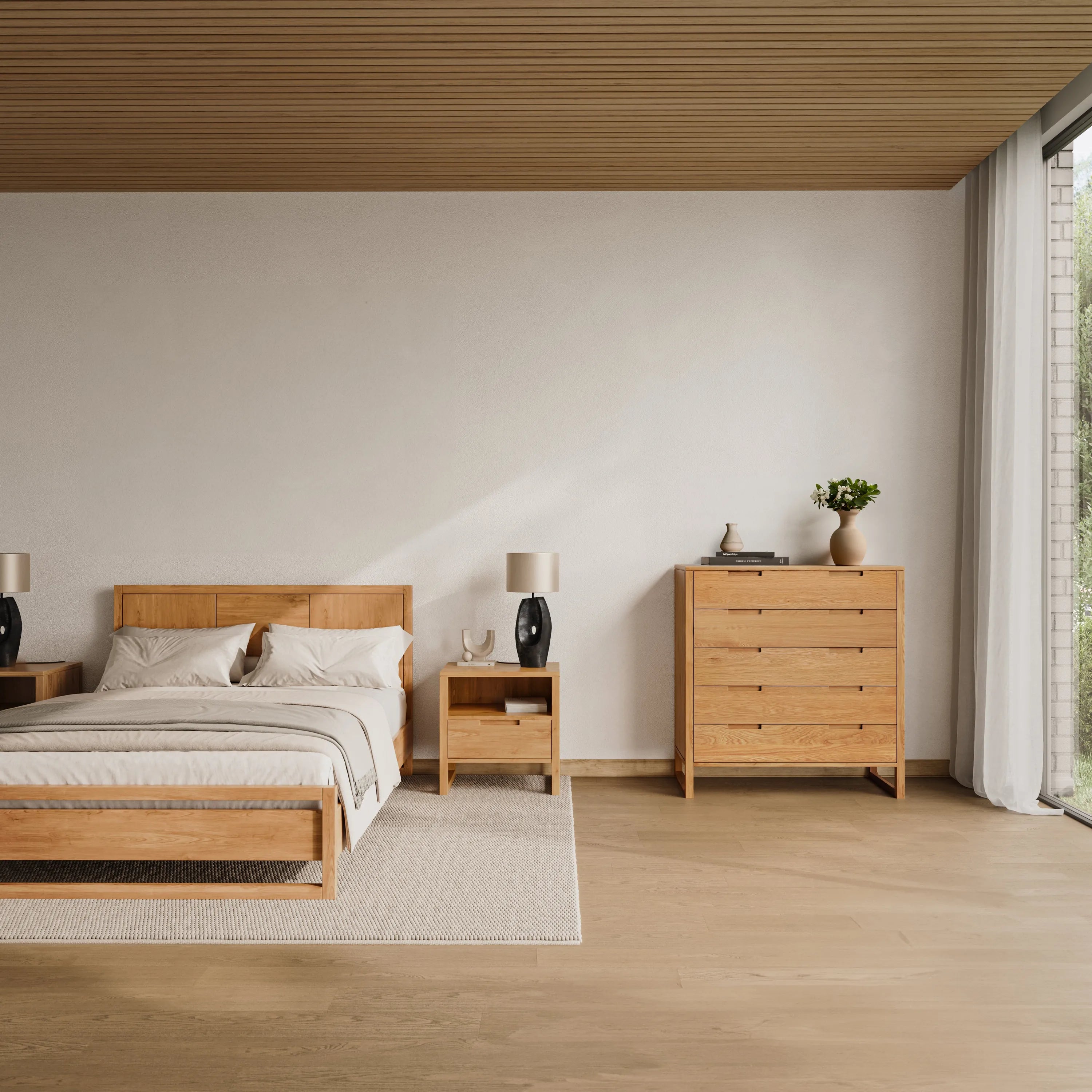 Bruno Bed Frame King American Oak
