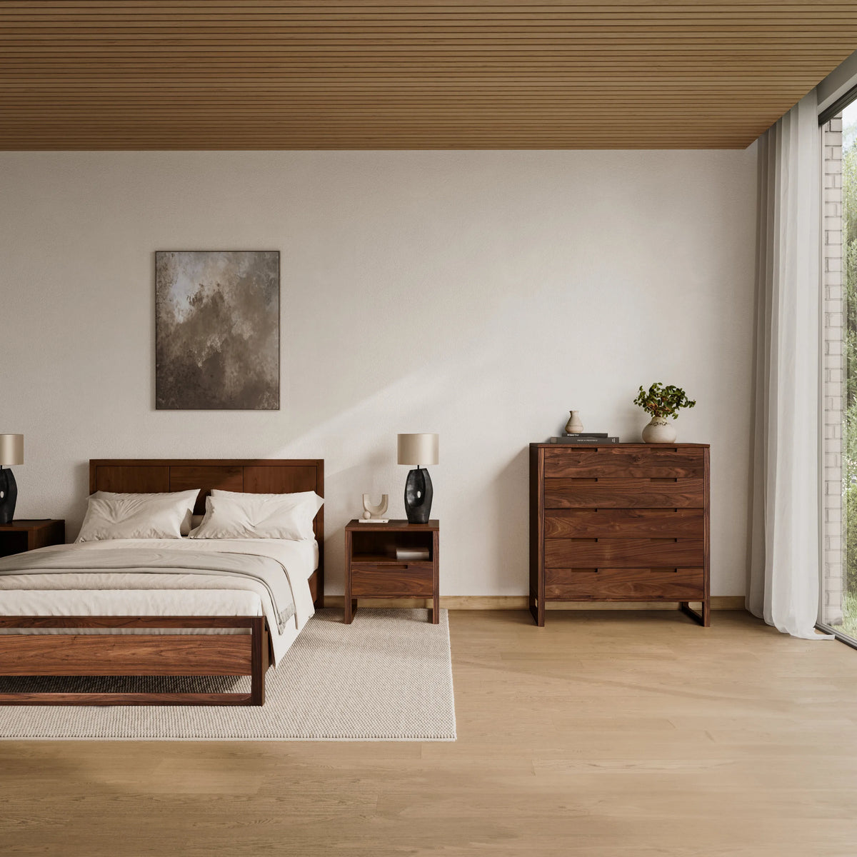 Bruno Bed Frame Queen American Walnut