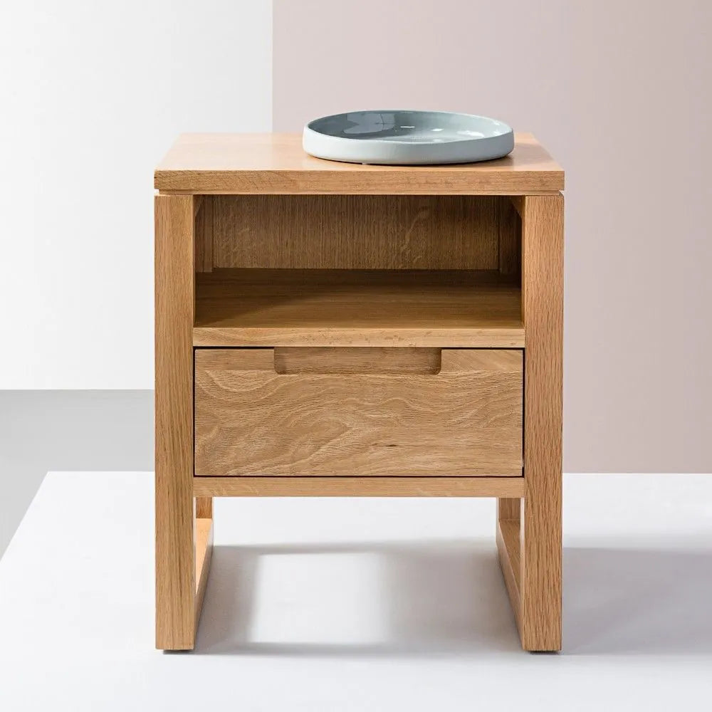 Bruno Nightstand 1 Drawer 17" x 14" Solid American Oak