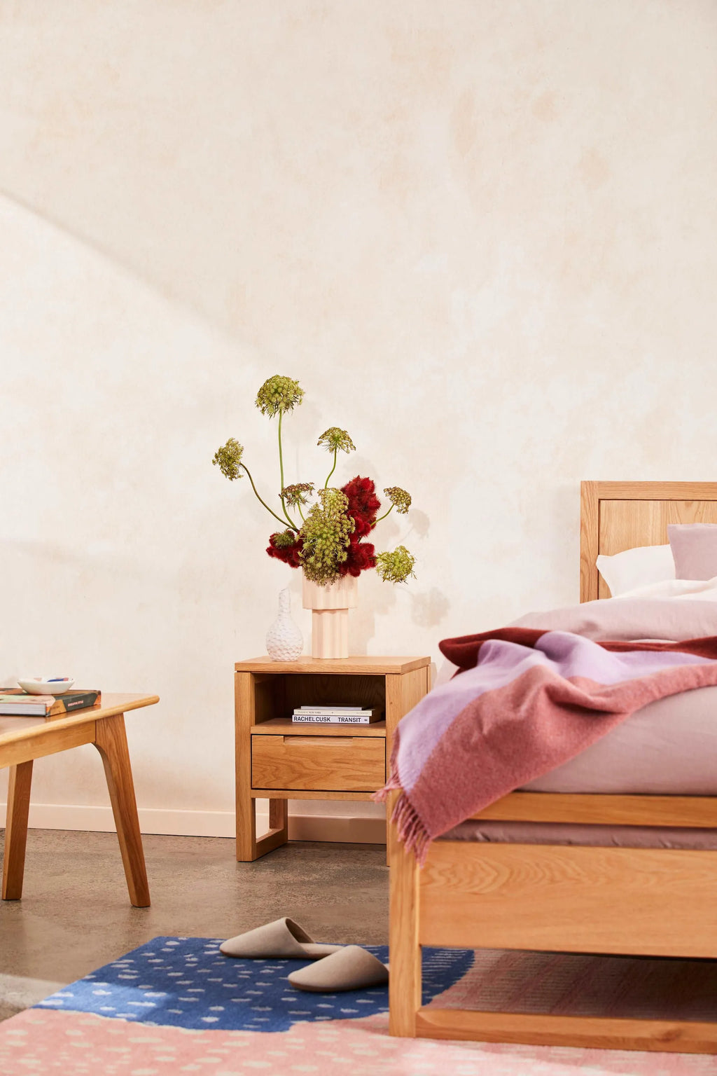 Bruno Nightstand 1 Drawer 17" x 14" Solid American Oak